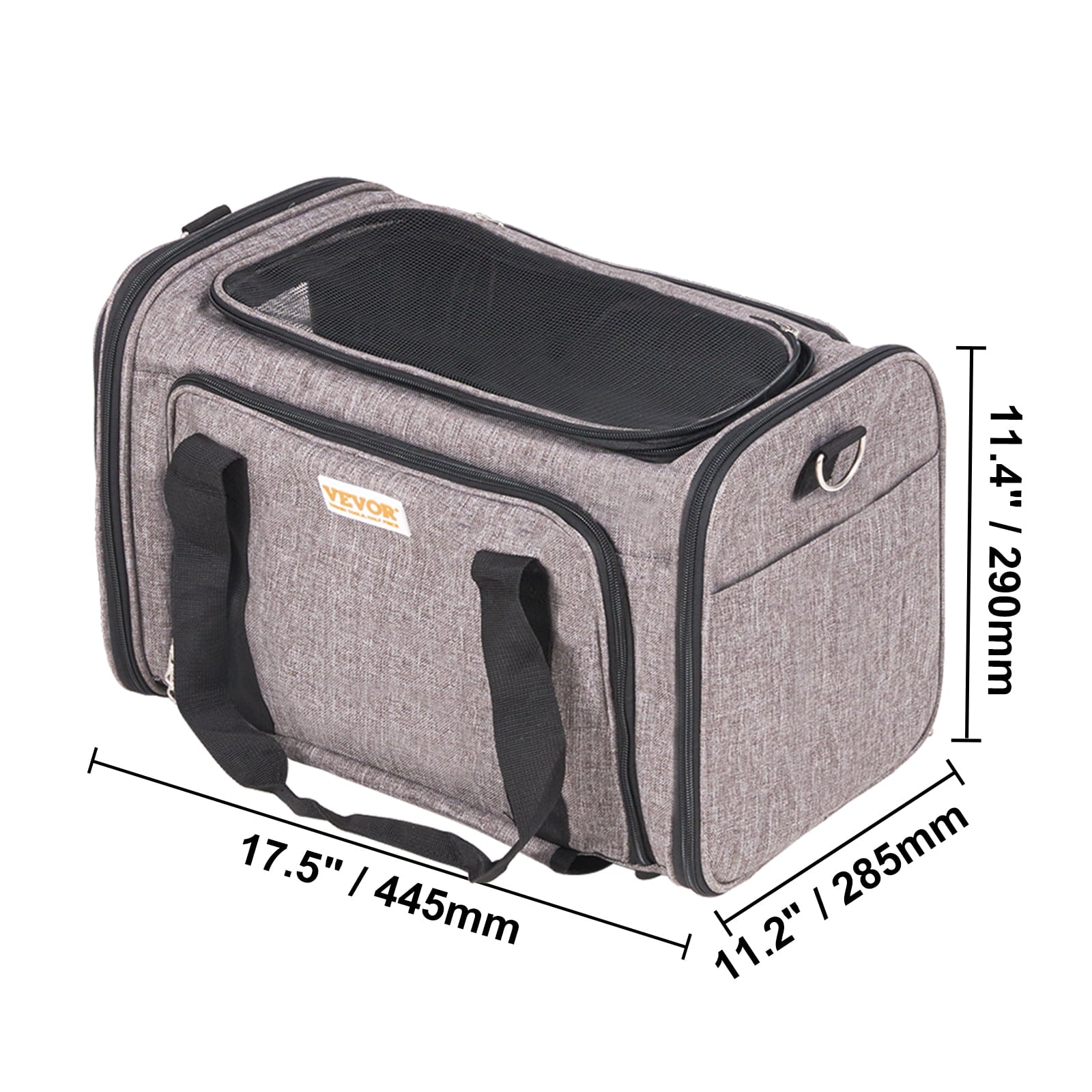 VEVOR Cat Carrier with Wheels, Airline Approved Rolling Pet Carrier with Telescopic Handle and Shoulder Strap, Dog Carrier with Wheels for Pets under 25 lbs, with 1 Folding Bowl, Grey
