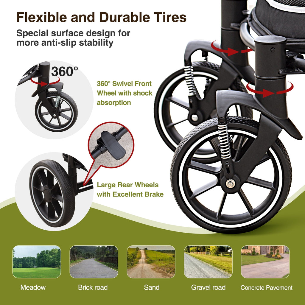 Dog Stroller for Medium/Large Dogs One-Click Folding,Extra Large Pet Stroller with Storage Pocket,Cat Stroller with Shock Absorption，Red