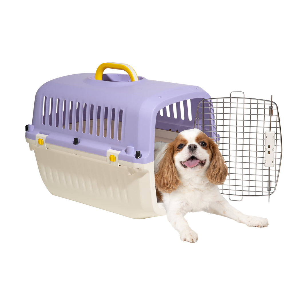 Oodles 24" Plastic Travel Pet Kennel, with Clip On Bowl, Purple