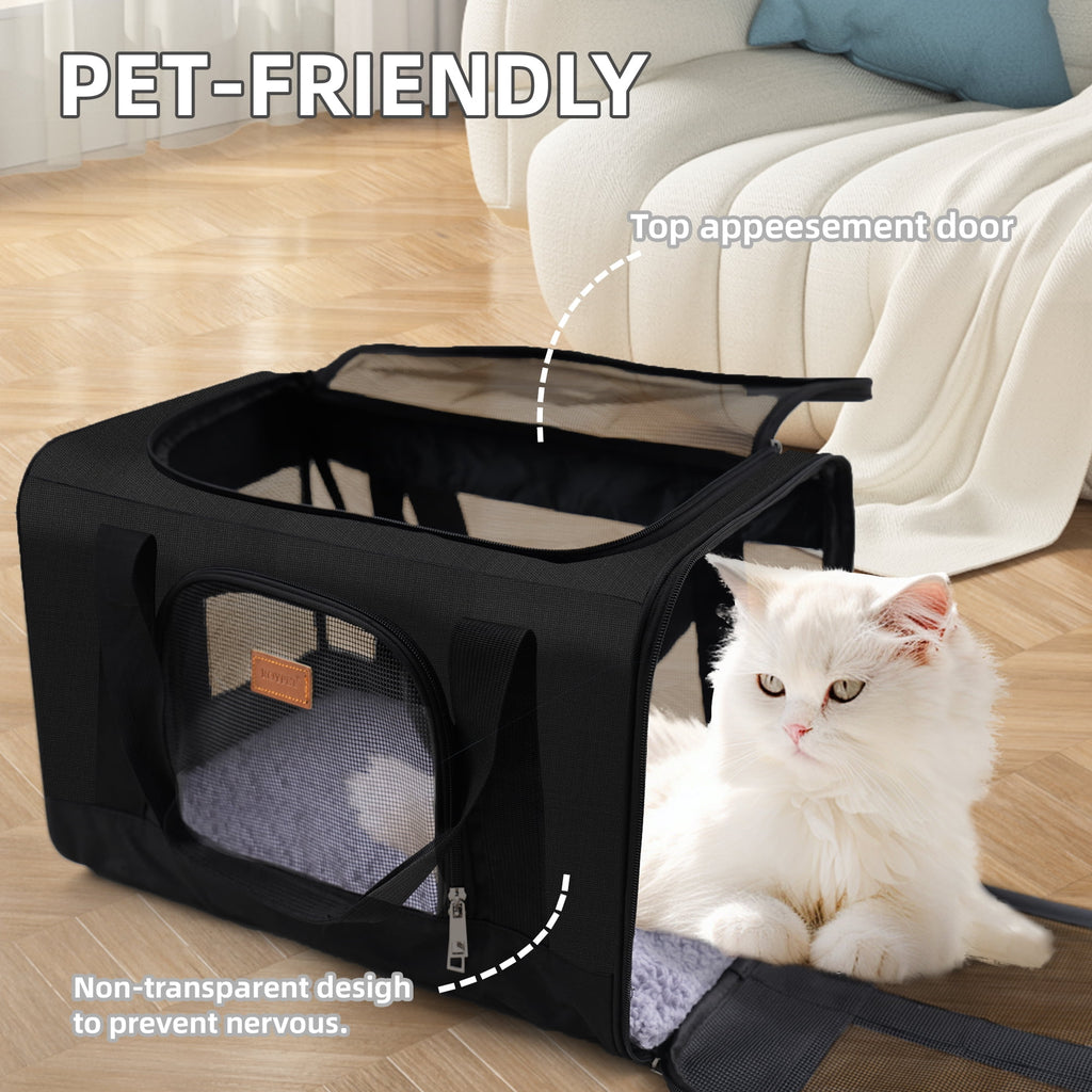 Roypet Small and Medium Pet Carrier, Airline Approved, Collapsible Travel, Black, 15 Lb Limit