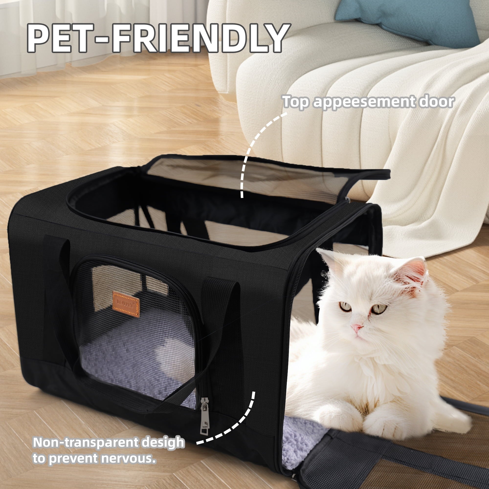 Roypet Small and Medium Pet Carrier, Airline Approved, Collapsible Travel, Black, 15 Lb Limit