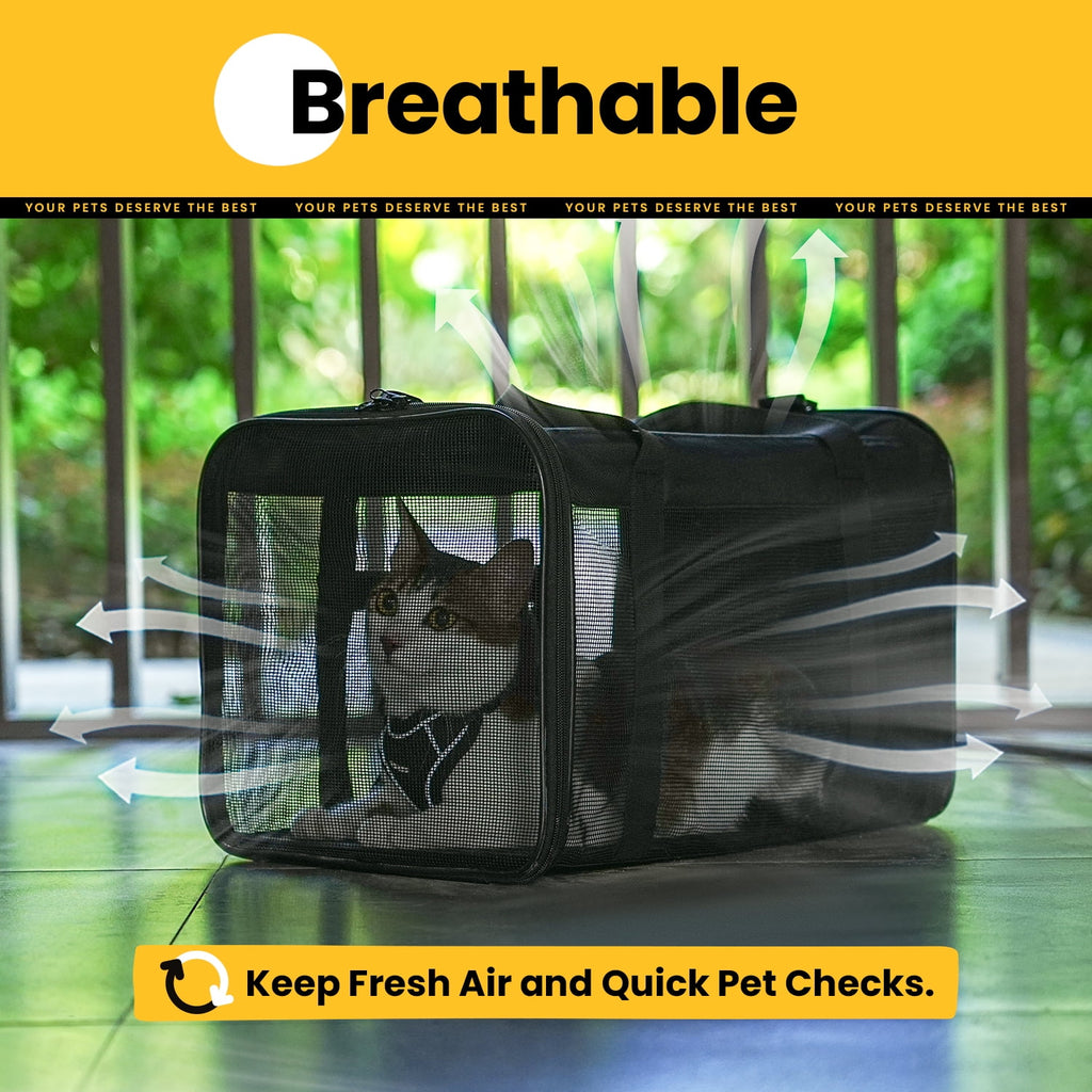 Conlun Cat Carrier,Soft-Sided Cat Carriers with 4-Sided Mesh,Airline Approved Pet Transport Carrier,Collapsible Cat Travel Carrier-Black