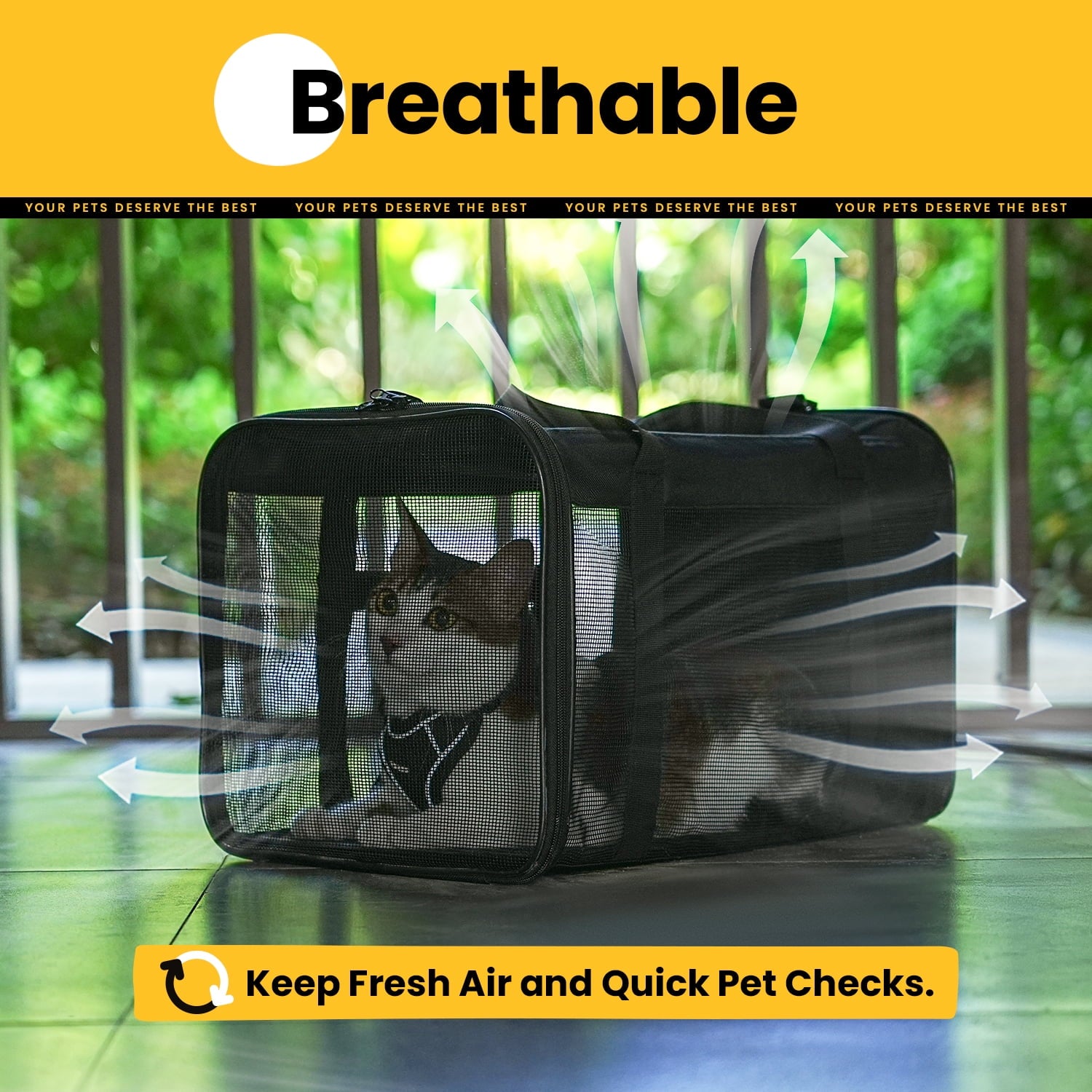 Conlun Cat Carrier,Soft-Sided Cat Carriers with 4-Sided Mesh,Airline Approved Pet Transport Carrier,Collapsible Cat Travel Carrier-Black