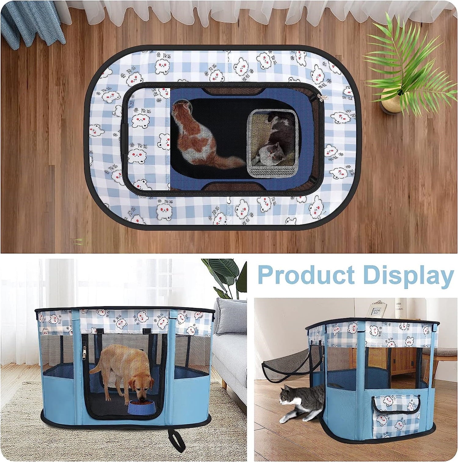 Collapsible Dog Crate Portable Cat Cage Pet Delivery Room Suitable for Dogs/Cats/Rabbits/Pets,ZBH,Blule