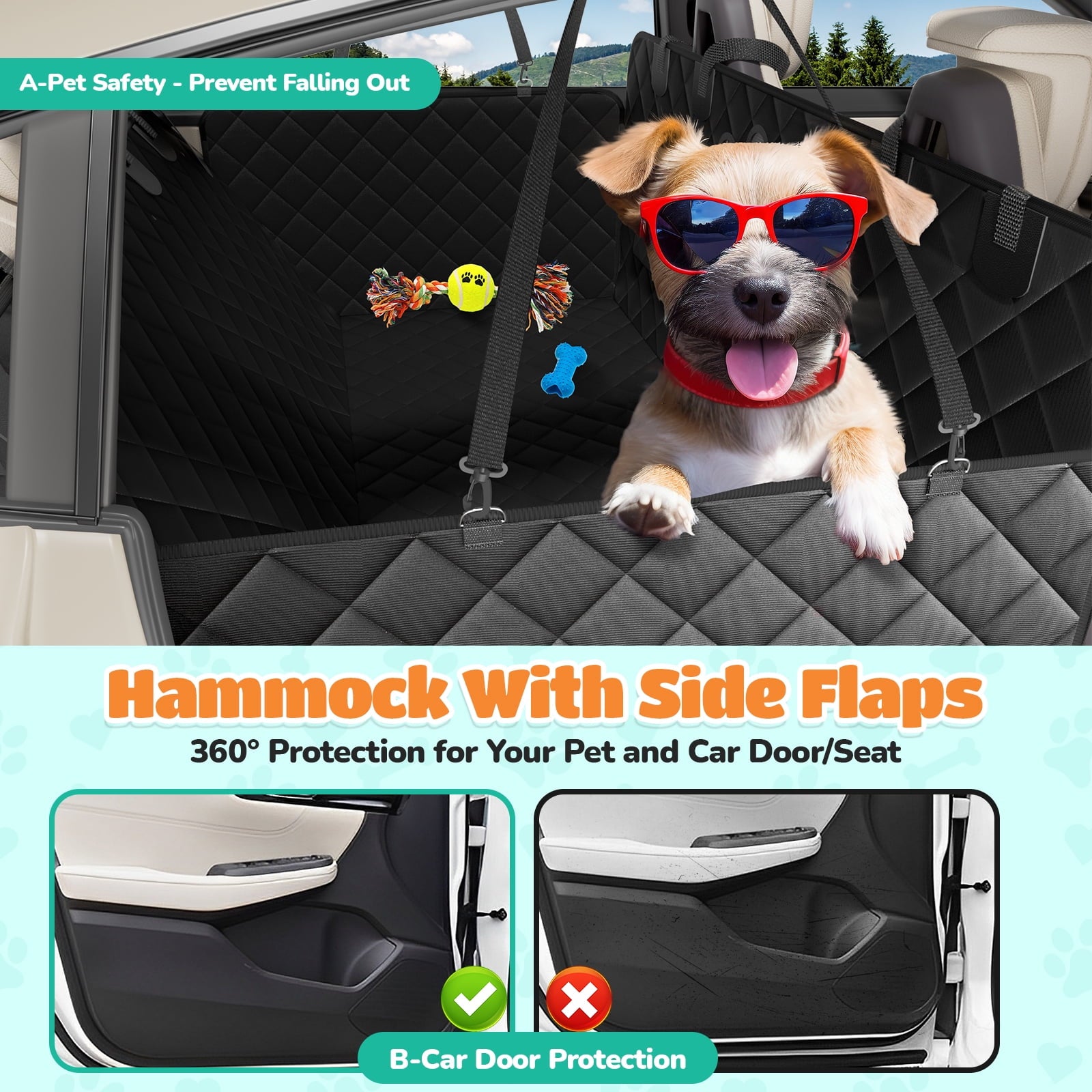 Dog Seat Cover-LAKWAR Non-slip Dog Car Hammocks with Seatbelt Dog Car Seat Cover Waterproof and Scratch-Resistant Dog Car Back Seat Protection