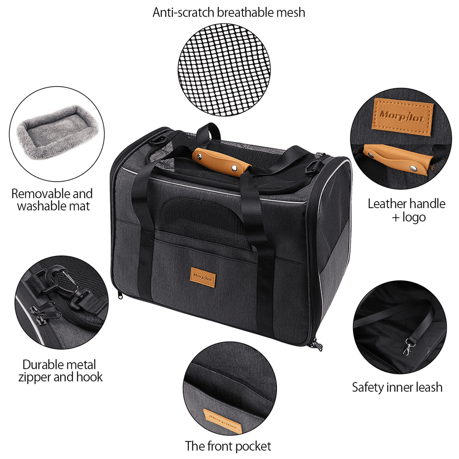 Cat Carrier MORPILOT® Extra Large Cat Bag with Water Bowl, Soft Sided Tsa Airline Approved Pet Carrier up to 25LB, Travel Puppy Carrier Cat Carrier for Small Medium Large Dogs Cats Rabbits - Gray