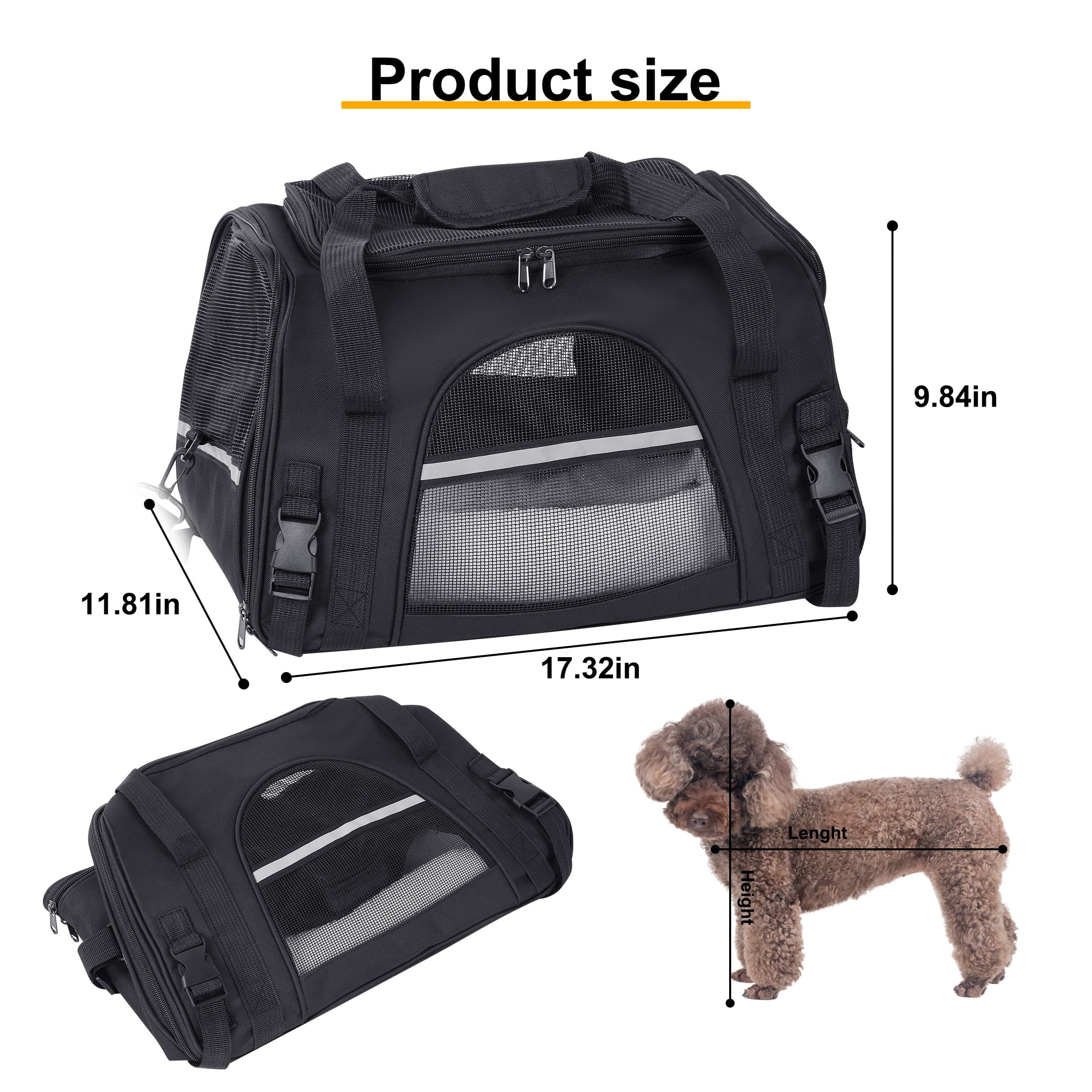 Onekawa Airline Approved Pet Carrier,Tsa approved pet carrier,Soft Sided Cat Carriers,Applicable for Small Dog Cats,Black