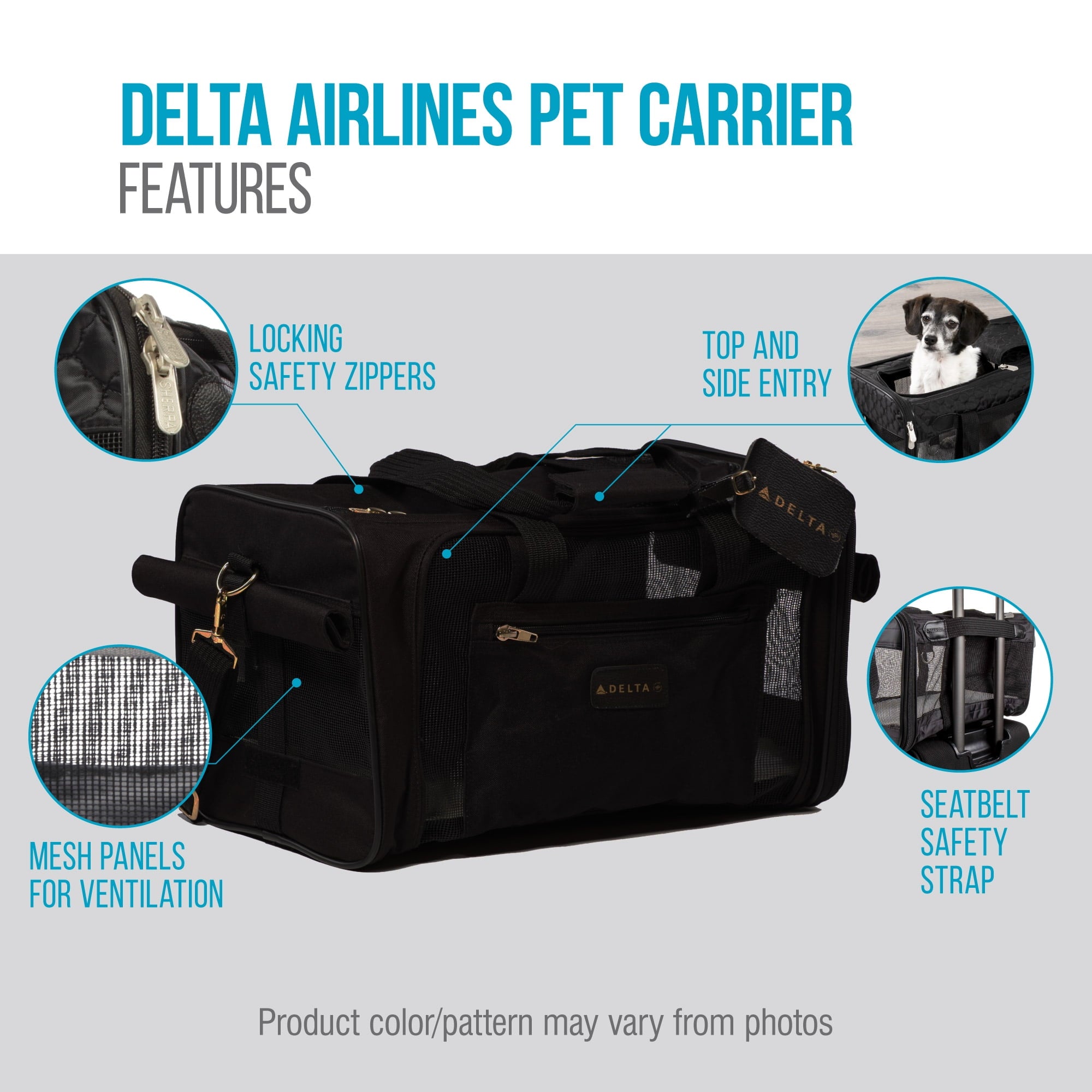 Sherpa Delta Airlines Travel Pet Carrier, Airline Approved & Guaranteed On Board - Black, Medium
