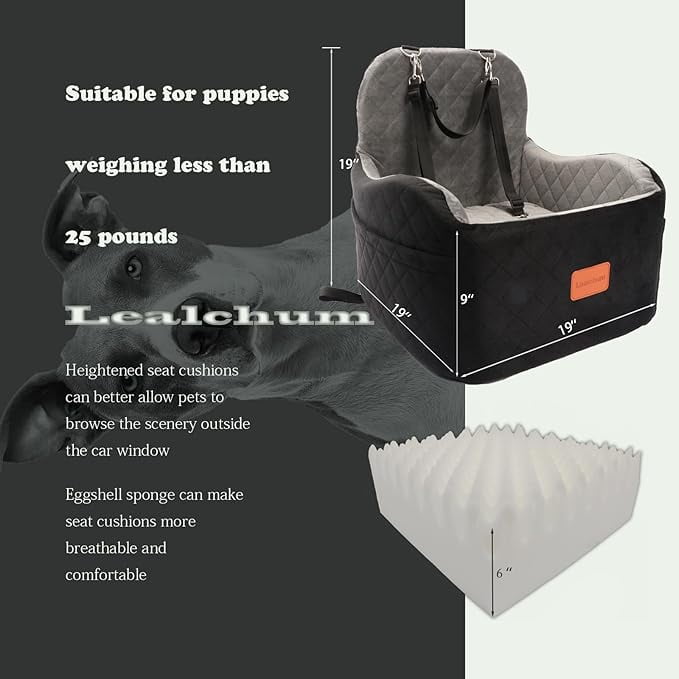 Dog Booster Car Seat for Small/Medium Dogs,Puppy Portable Car Seat with Elevated Cushion,Fully Detachable and Washable Pet Car Seat with Storage Pockets,Easy to Install (Black/Brown, Medium)