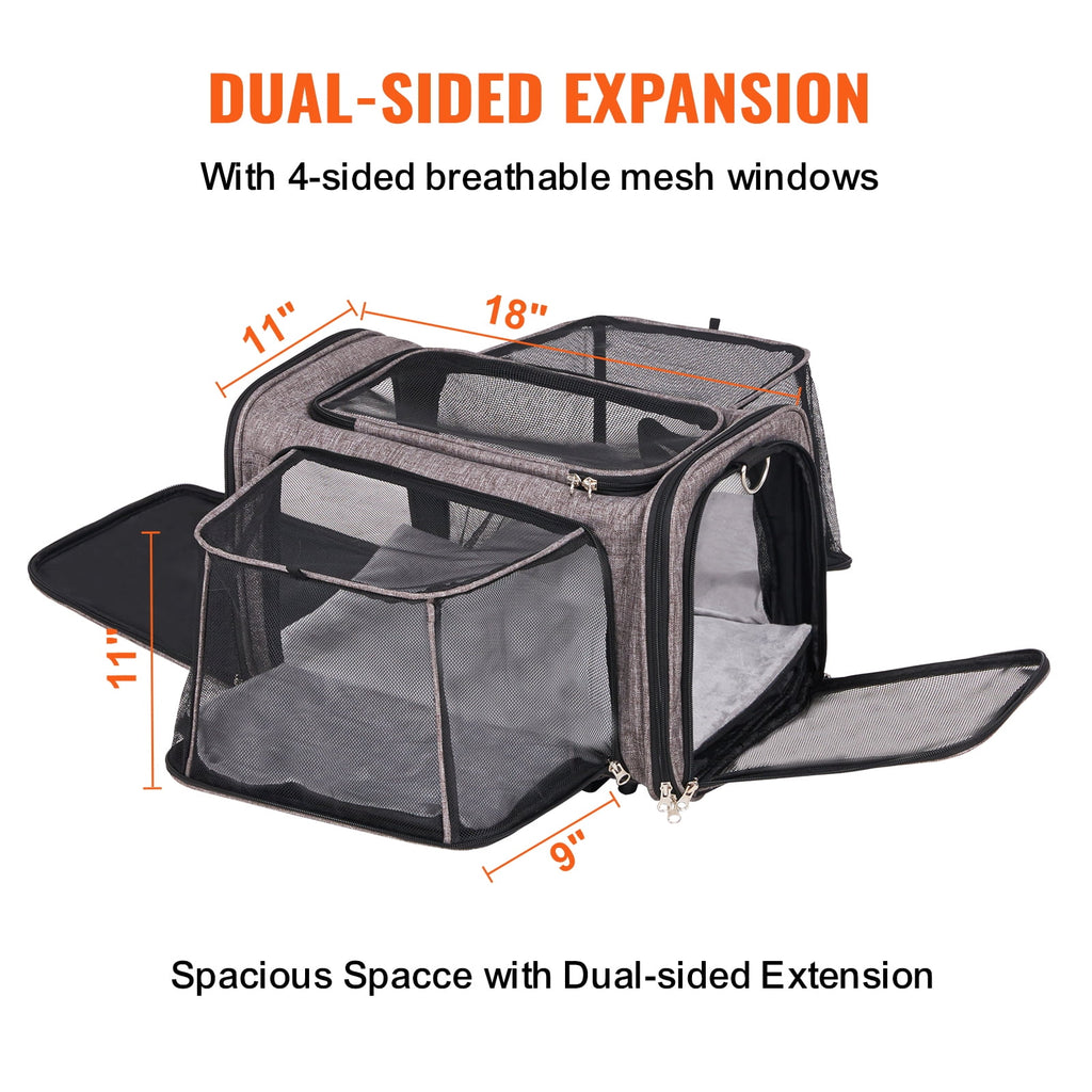 BENTISM Cat Carrier with Wheels Airline Approved Rolling Pet Carrier 25 lbs Grey for Cat Dog Small Medium Animals Kitten Puppy