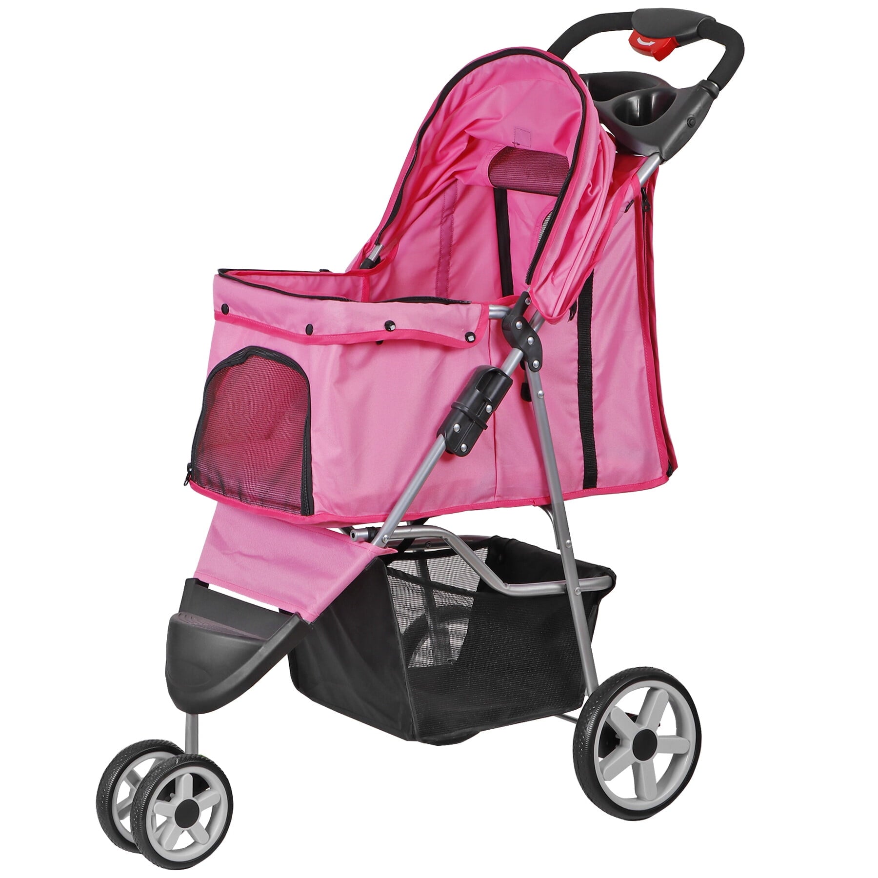 ZENSTYLE Foldable Pet Stroller for Dogs and Cats 3 Wheels Pet Stroller with Cup Holder Pink