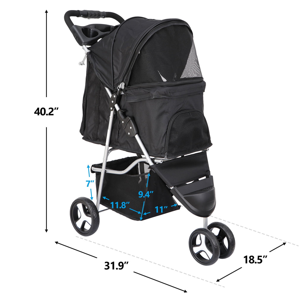 SuperDeal Lightweight 3-Wheel Pet Dog Travel Stroller Folding W/Safety Belt & Cup Holder