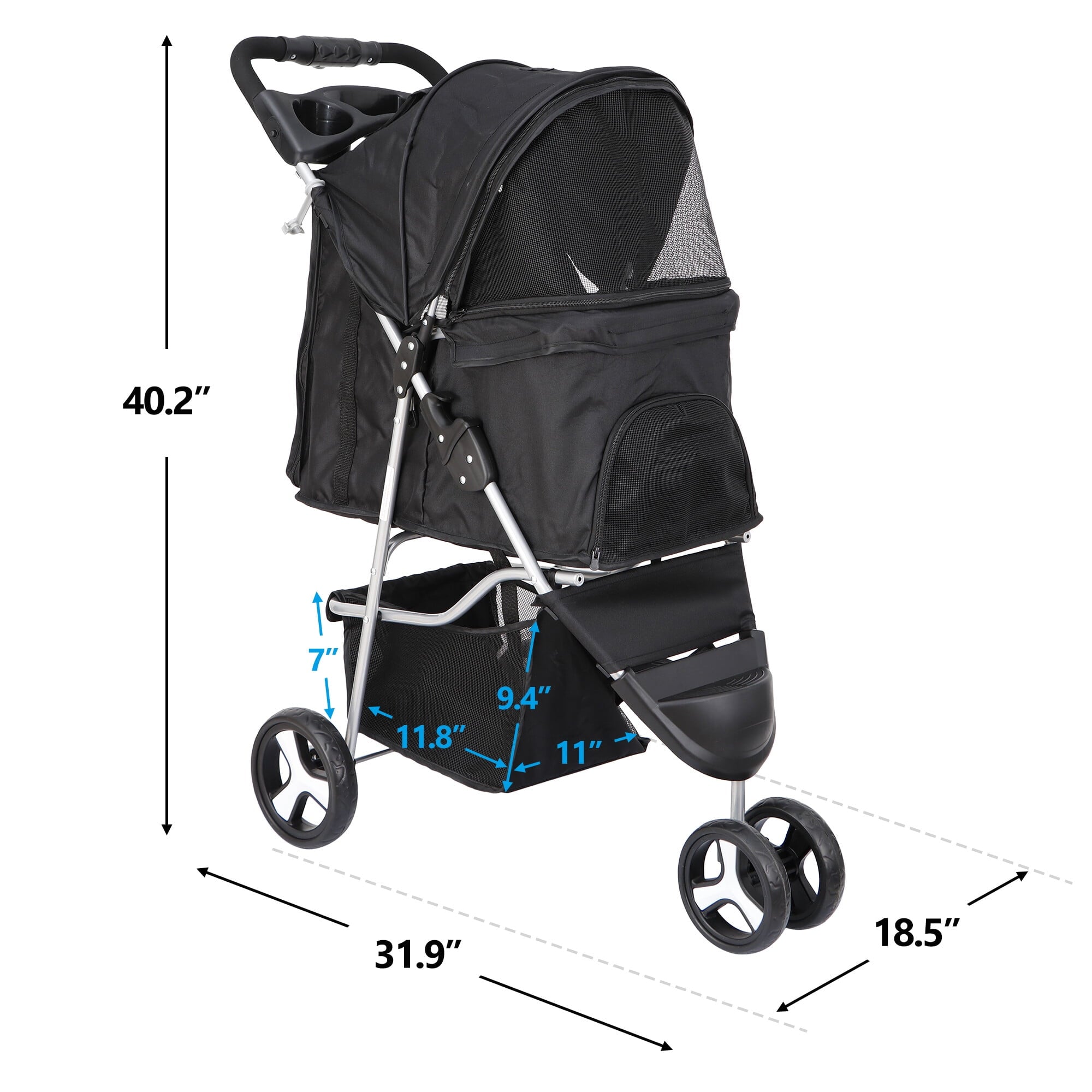 SuperDeal Lightweight 3-Wheel Pet Dog Travel Stroller Folding W/Safety Belt & Cup Holder