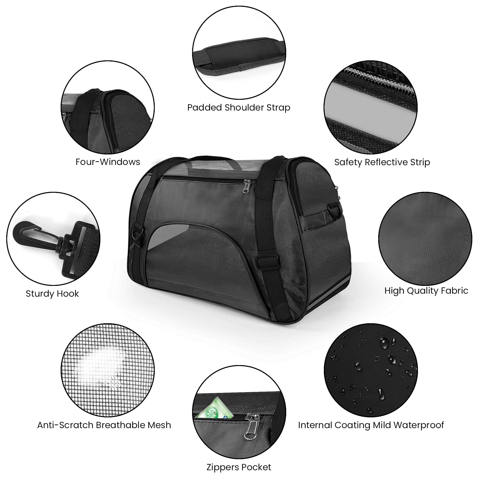 PcEoTllar Cat Carrier Airline Approved Pet Carrier, Dog Carrier, Puppy Carrier, Outdoor Carrier, Black