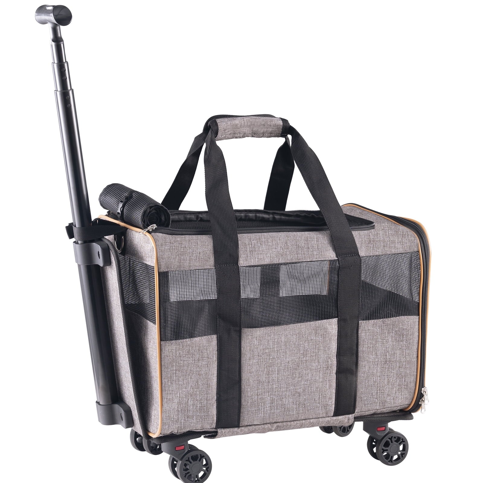 BENTISM Cat Carrier with Wheels Airline Approved Rolling Pet Carrier 22 lbs Grey for Cat Dog Small Medium Animals Kitten Puppy