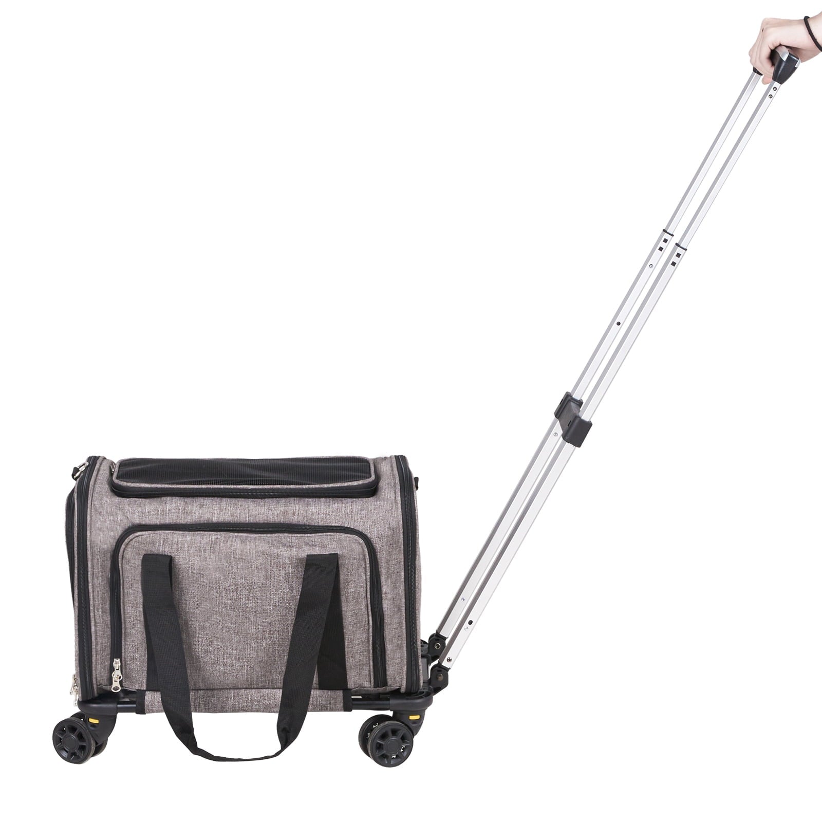BENTISM Cat Carrier with Wheels Airline Approved Rolling Pet Carrier 25 lbs Grey for Cat Dog Small Medium Animals Kitten Puppy