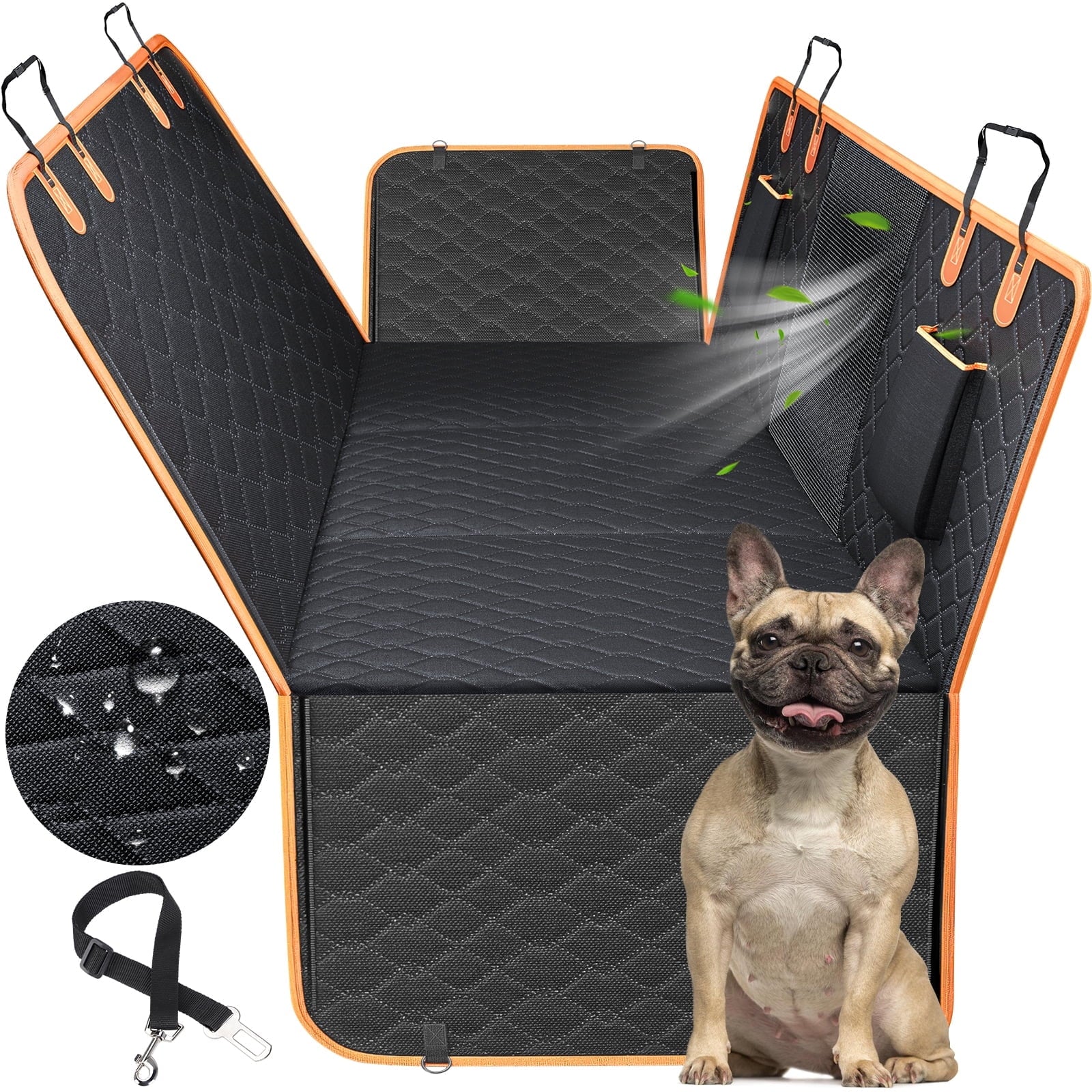 Dog Car Seat Large Size Dog with Hard Bottom,FurLove Waterproof Dog Hammock, Duty Scratch Proof Nonslip Durable with Mesh Window & Pocket, Covers for Cars Trucks, and SUVs, Gray