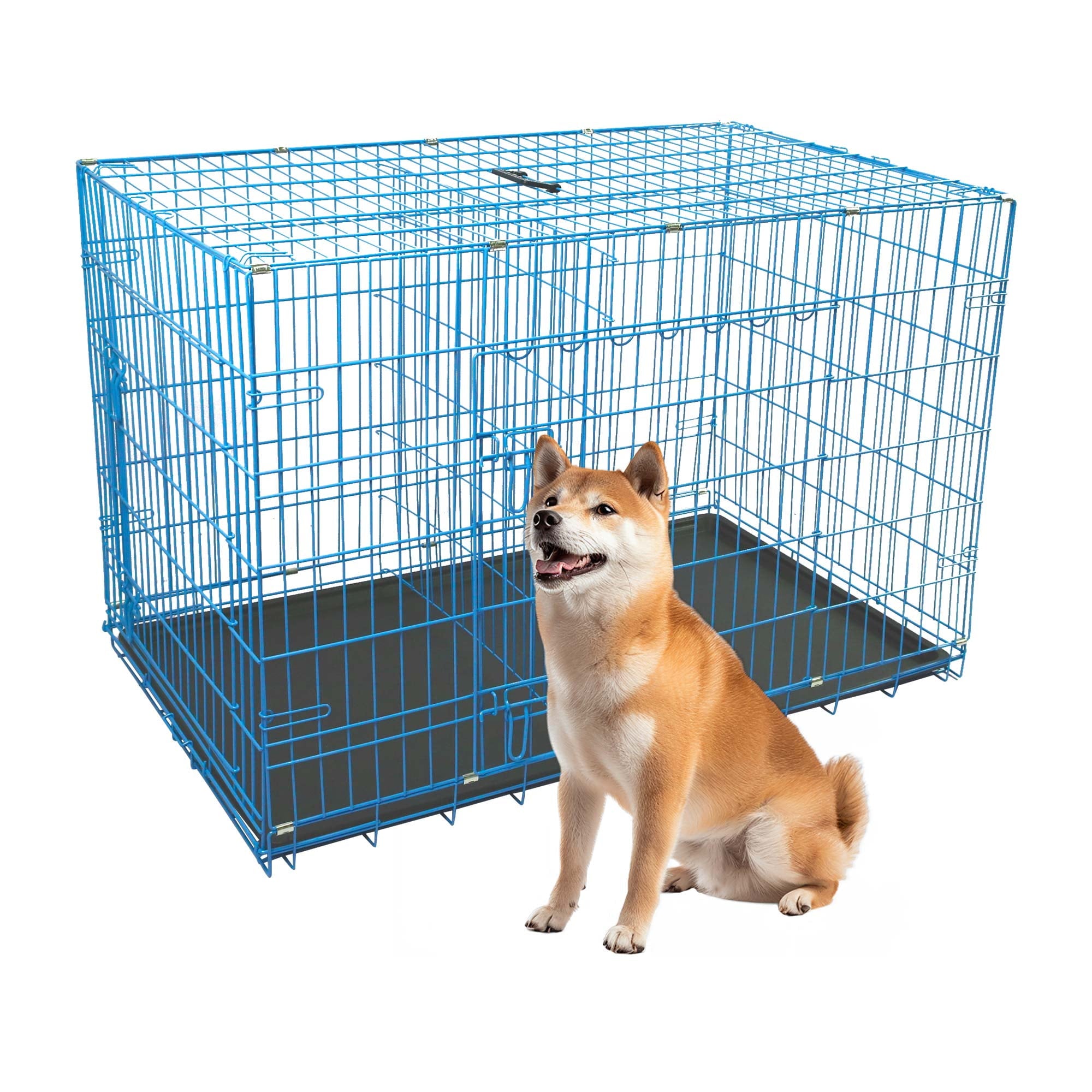 CL.HPAHKL Small Wire Dog Crate, Folding Metal Dog Kennel Double Door Dog Cage with Plastic Tray, Puppy Crate for Small Dog Indoor Outdoor Travel (Black, 24 inch)