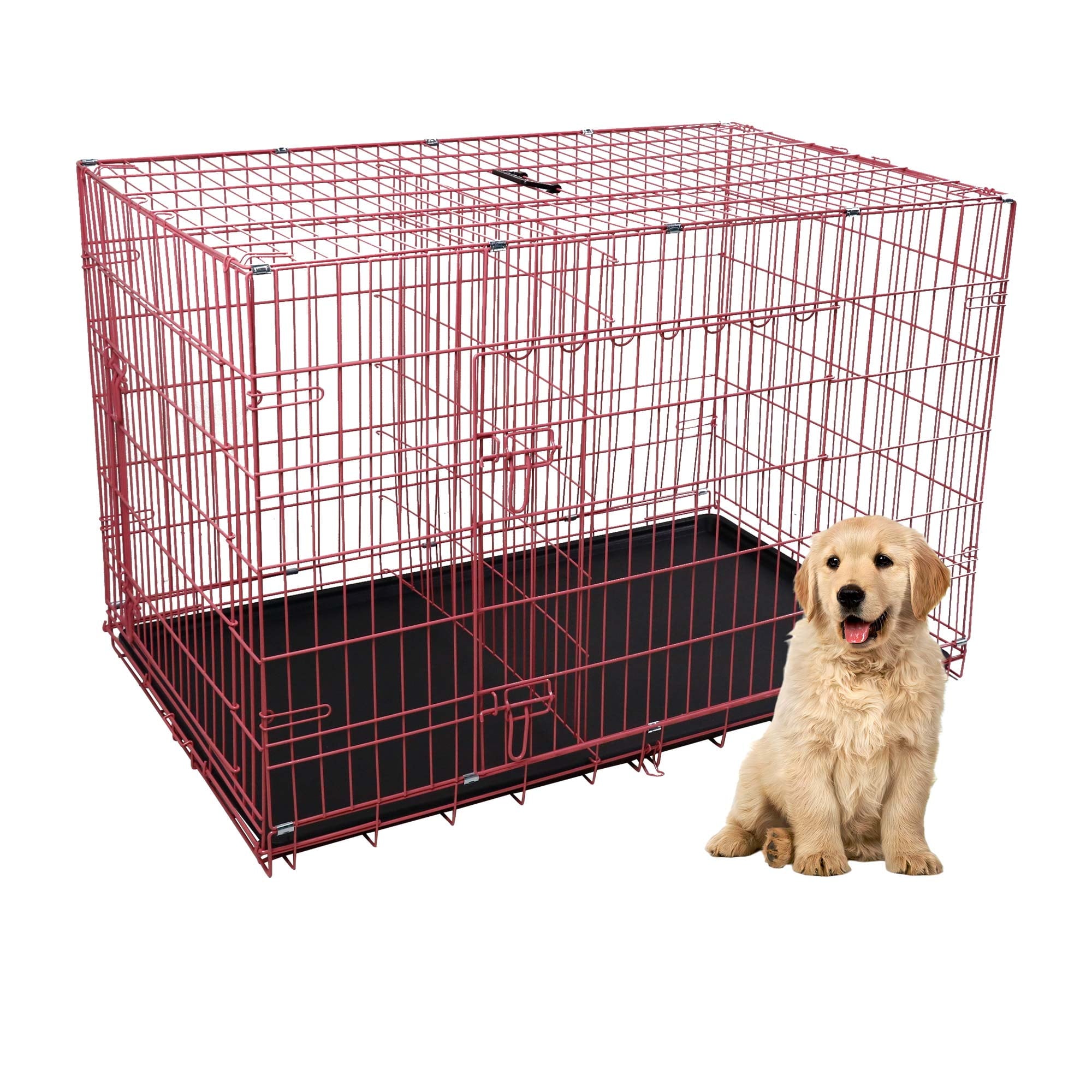 CL.HPAHKL Small Wire Dog Crate, Folding Metal Dog Kennel Double Door Dog Cage with Plastic Tray, Puppy Crate for Small Dog Indoor Outdoor Travel (Black, 24 inch)