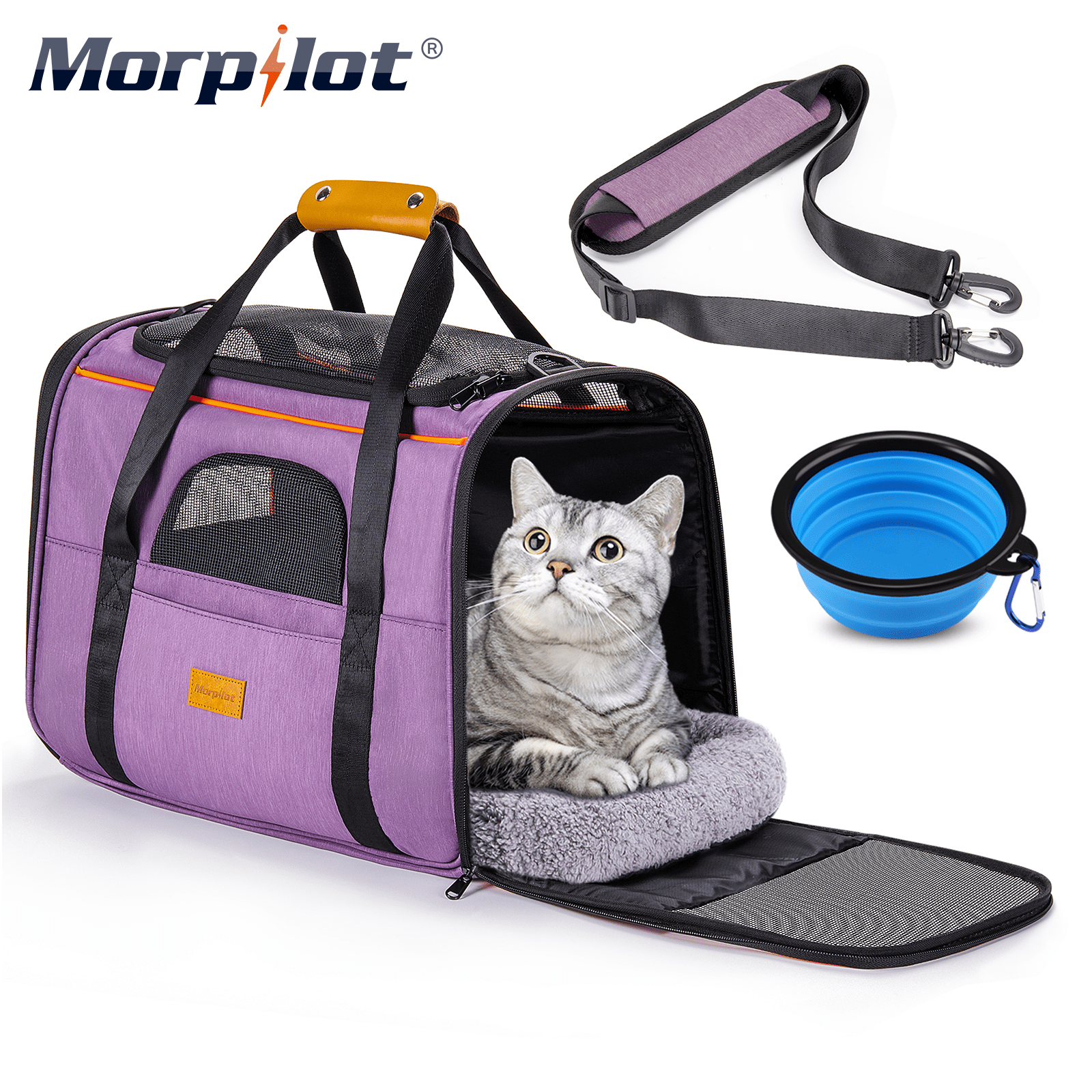 Cat Carrier MORPILOT® Extra Large Cat Bag with Water Bowl, Soft Sided Tsa Airline Approved Pet Carrier up to 25LB, Travel Puppy Carrier Cat Carrier for Small Medium Large Dogs Cats Rabbits - Gray