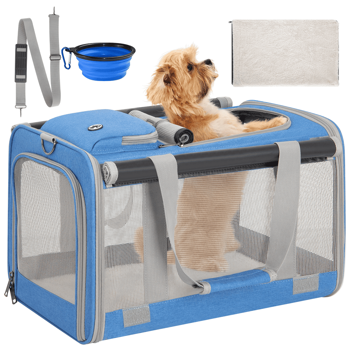 Cat Carrier, Cat Carriers for Large Cats up to 25LB, large Cat Carrier with a Bowl, Soft Sided Carrier with 2 Side Roller Blinds for Pet Cat Kitten Small Dog Puppies Airline Approved, Gray