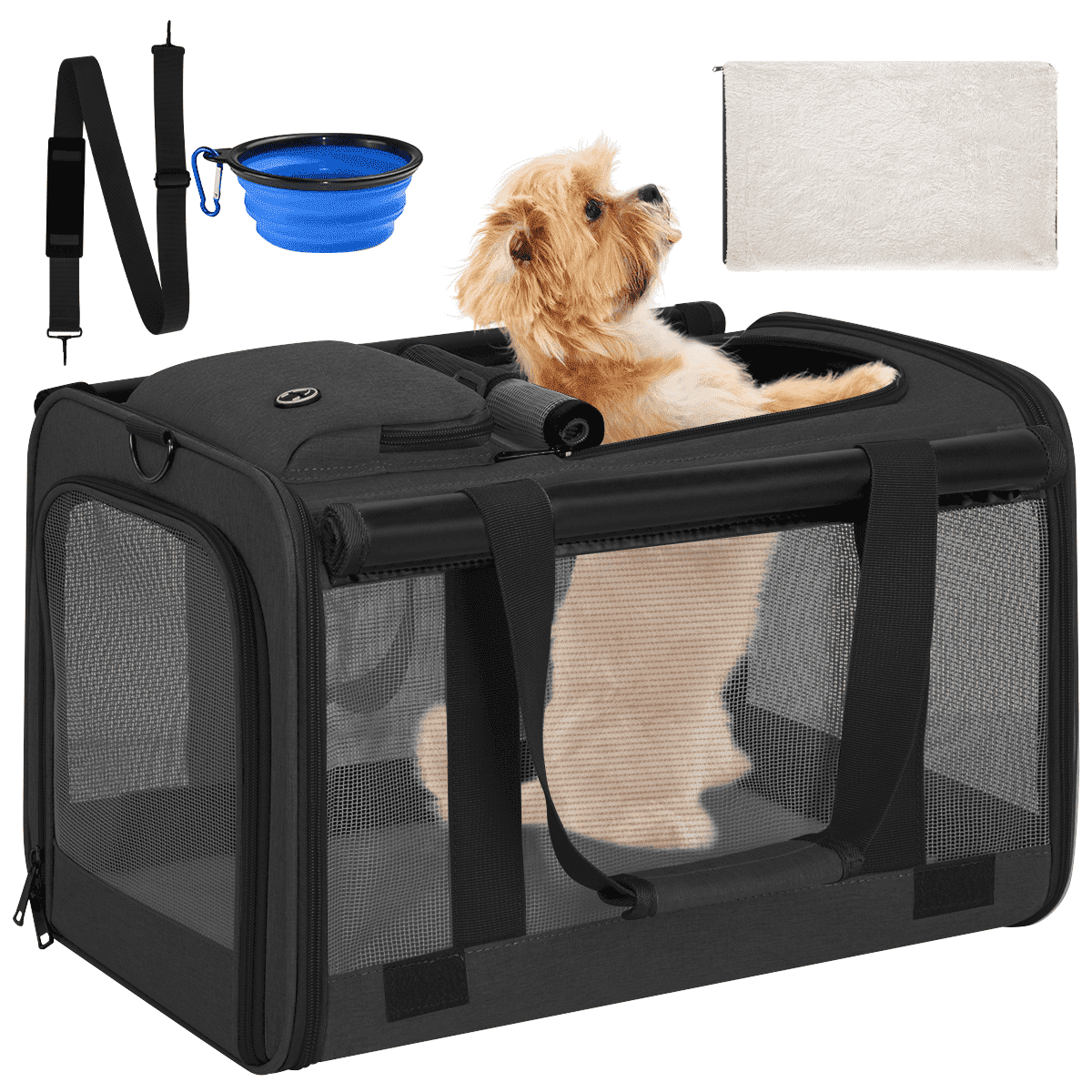 Cat Carrier, Cat Carriers for Large Cats up to 25LB, large Cat Carrier with a Bowl, Soft Sided Carrier with 2 Side Roller Blinds for Pet Cat Kitten Small Dog Puppies Airline Approved, Gray