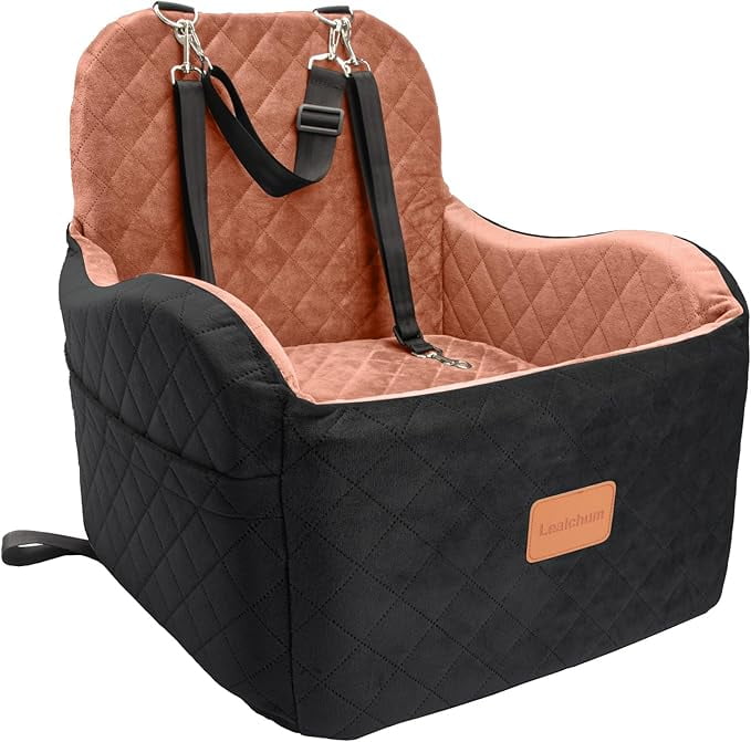 Dog Booster Car Seat for Small/Medium Dogs,Puppy Portable Car Seat with Elevated Cushion,Fully Detachable and Washable Pet Car Seat with Storage Pockets,Easy to Install (Black/Brown, Medium)