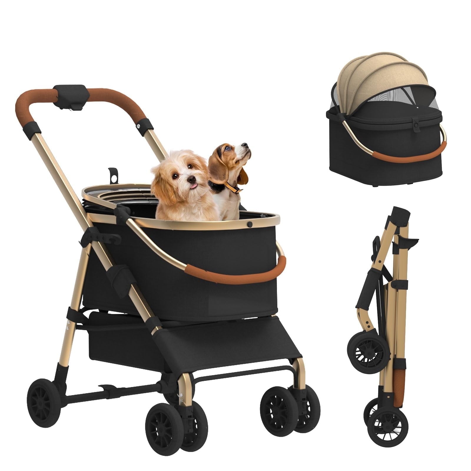 Foldable Pet Stroller 4 Wheels, Dog Stroller for Medium Dogs 30 lbs, Portable Pet Travel Carrier for Dogs Cats