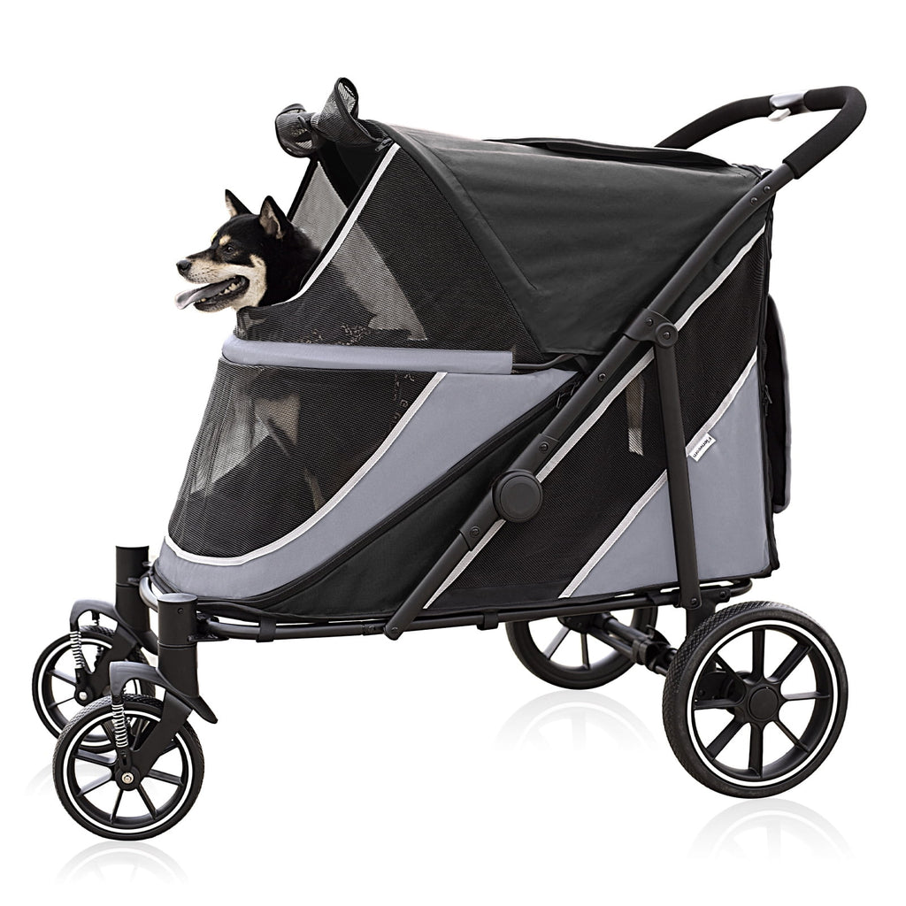 Dog Stroller for Medium/Large Dogs One-Click Folding,Extra Large Pet Stroller with Storage Pocket,Cat Stroller with Shock Absorption，Red