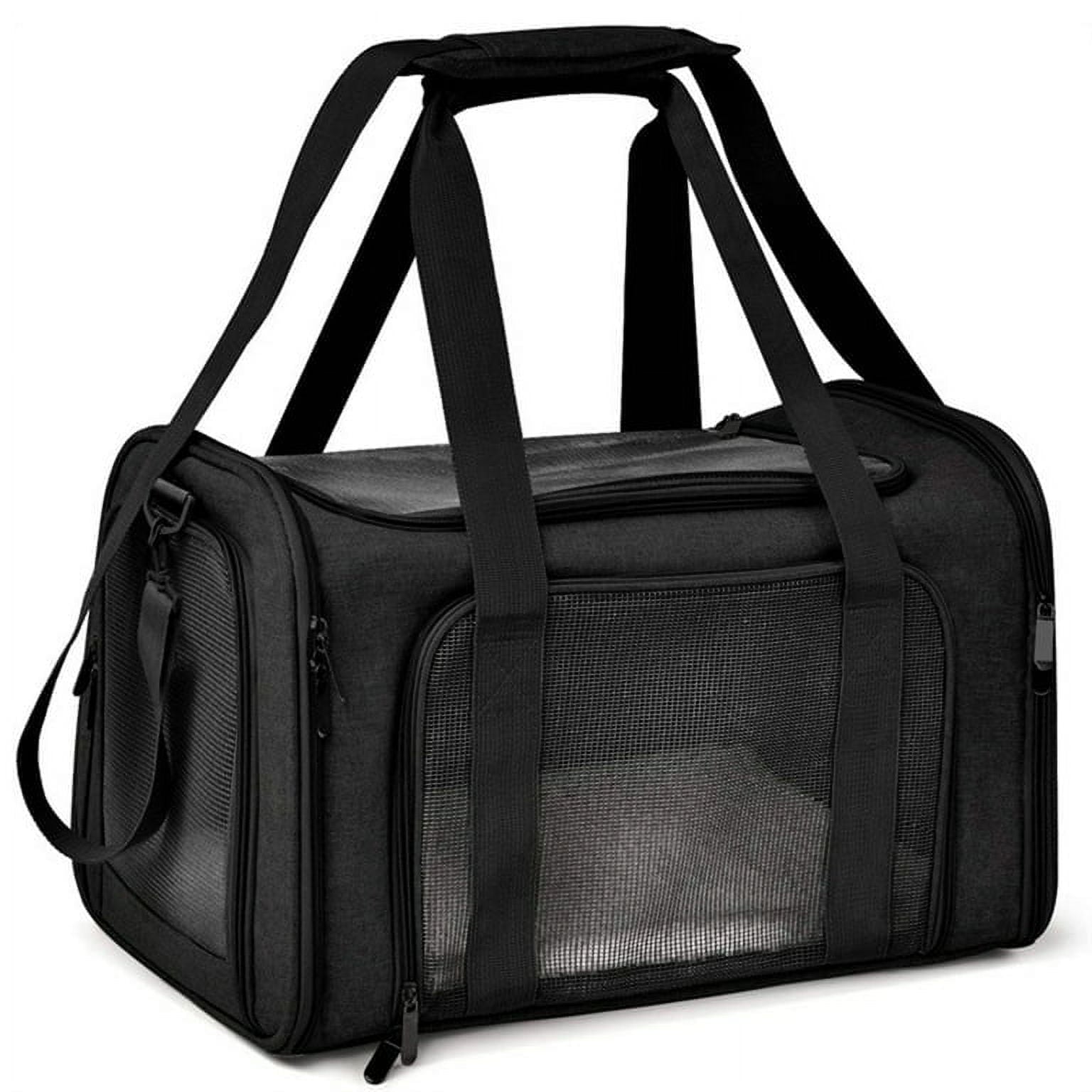 Flantor Small Pet Travel Carrier Bag, Breathable Soft Sided with Wool Mat, Black, 15 lb Limit