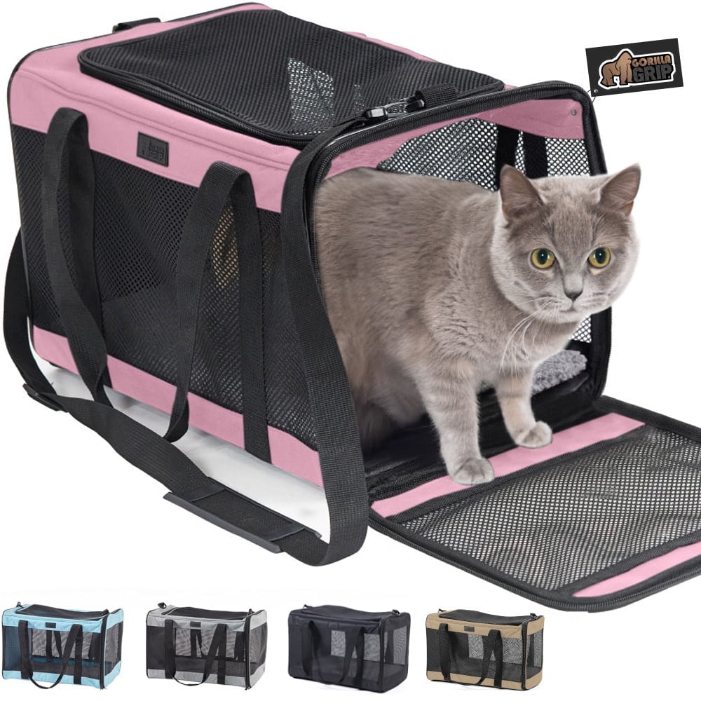 GORILLA GRIP Cat Carrier Portable Dog Kennel Up to 15 Lbs, Airline Pet Travel Bag, Pink