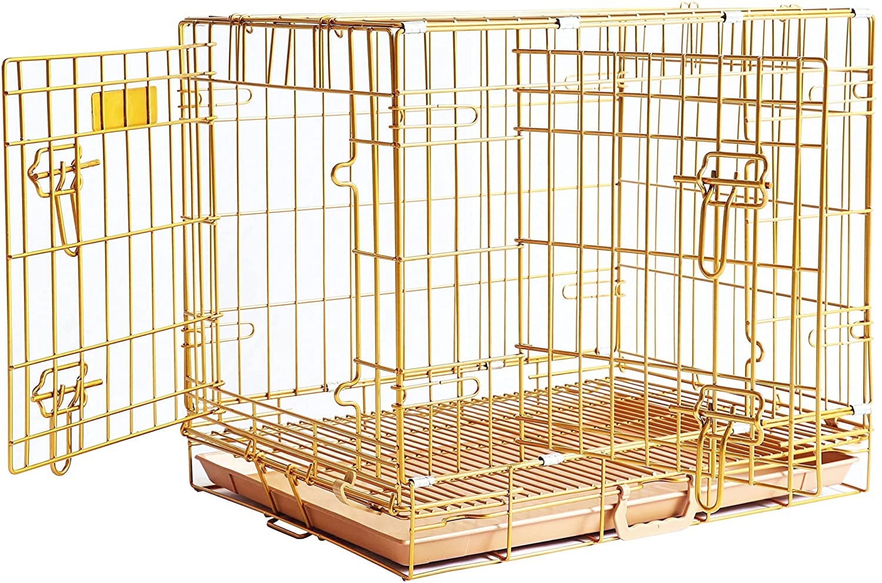 Homey Pet 24" Small Dog Crate, Collapsible Wire Toy Dog Cage Indoor, Dog Transport Kennel Portable Nano-Coated Copper Gold Puppy Cage with Pull-Out Floor Grid Tray, Double Doors Dual Locks