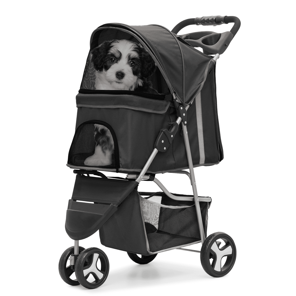 Magshion Foldable Pet Dog Stroller with Wheels, Cat Dog Stroller with Storage Basket and Cup Holder for Small and Medium Cats, Dogs, Puppy, Navy Blue