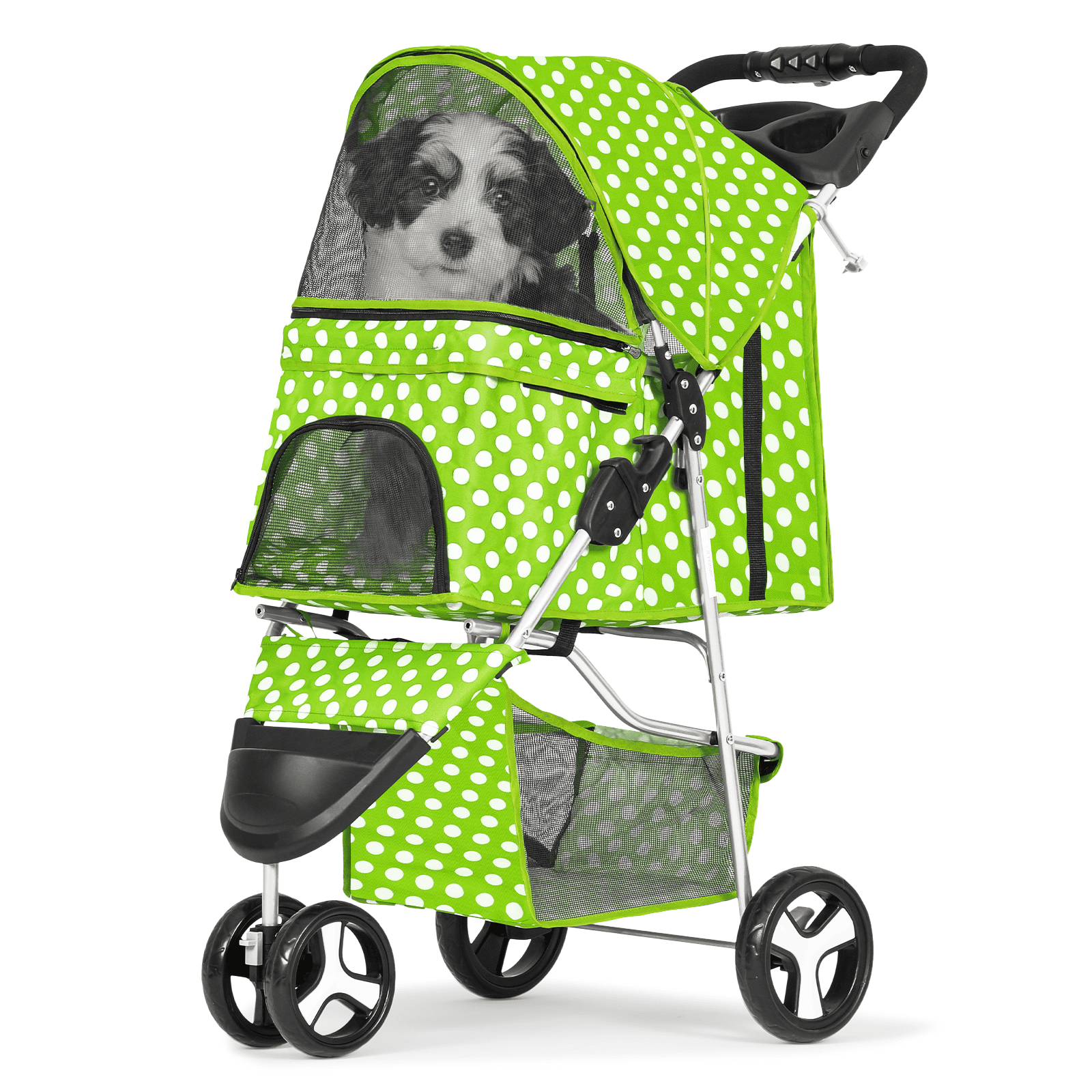 Magshion Foldable Pet Dog Stroller with Wheels, Cat Dog Stroller with Storage Basket and Cup Holder for Small and Medium Cats, Dogs, Puppy, Navy Blue