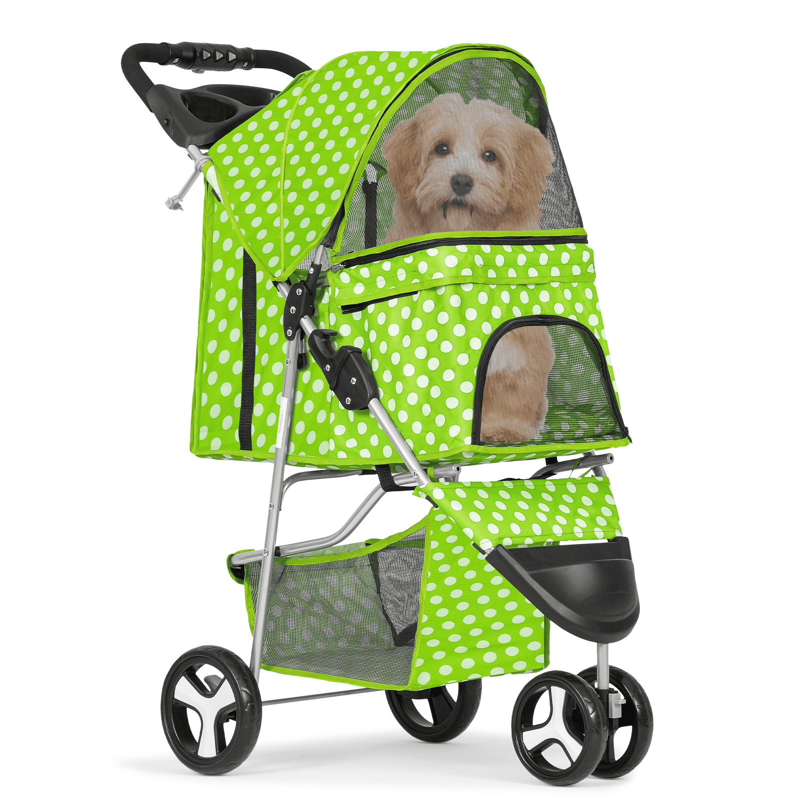 MoNiBloom Pet Dog Stroller, 3 Wheels Foldable Dog Cat Strollers with Storage Basket and Cup Holder for Small and Medium Cats, Dogs, Puppies, Black