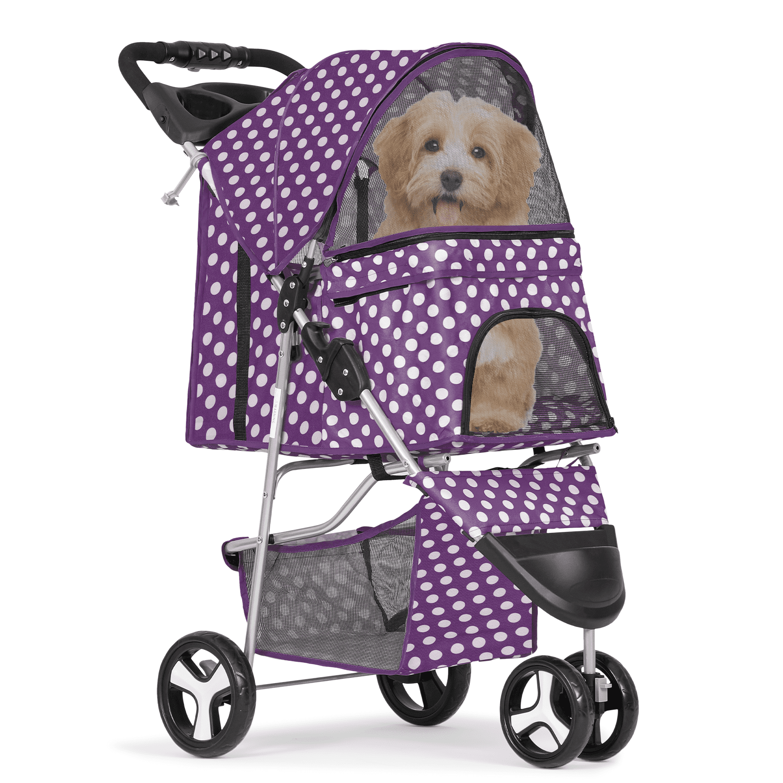 MoNiBloom Pet Dog Stroller, 3 Wheels Foldable Dog Cat Strollers with Storage Basket and Cup Holder for Small and Medium Cats, Dogs, Puppies, Black