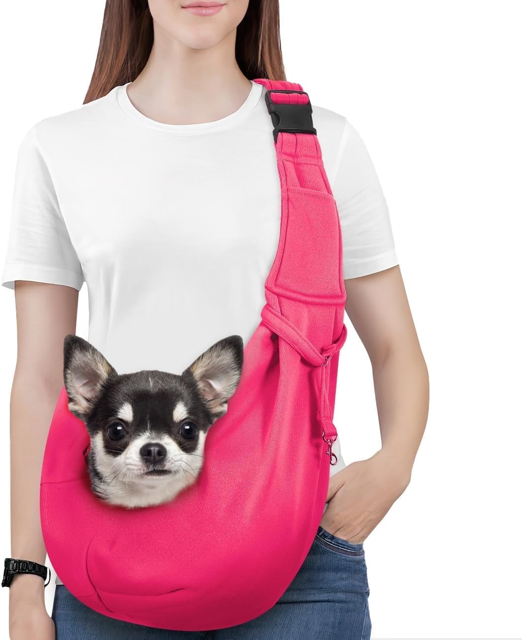 Pawaboo Dog Carrier Sling, Hand Free Dog Papoose with Adjustable Strap, Safety Leash for Puppies&Cats, Wider Shoulder Strap Pet Sling Bag (up to 12lbs, Black)