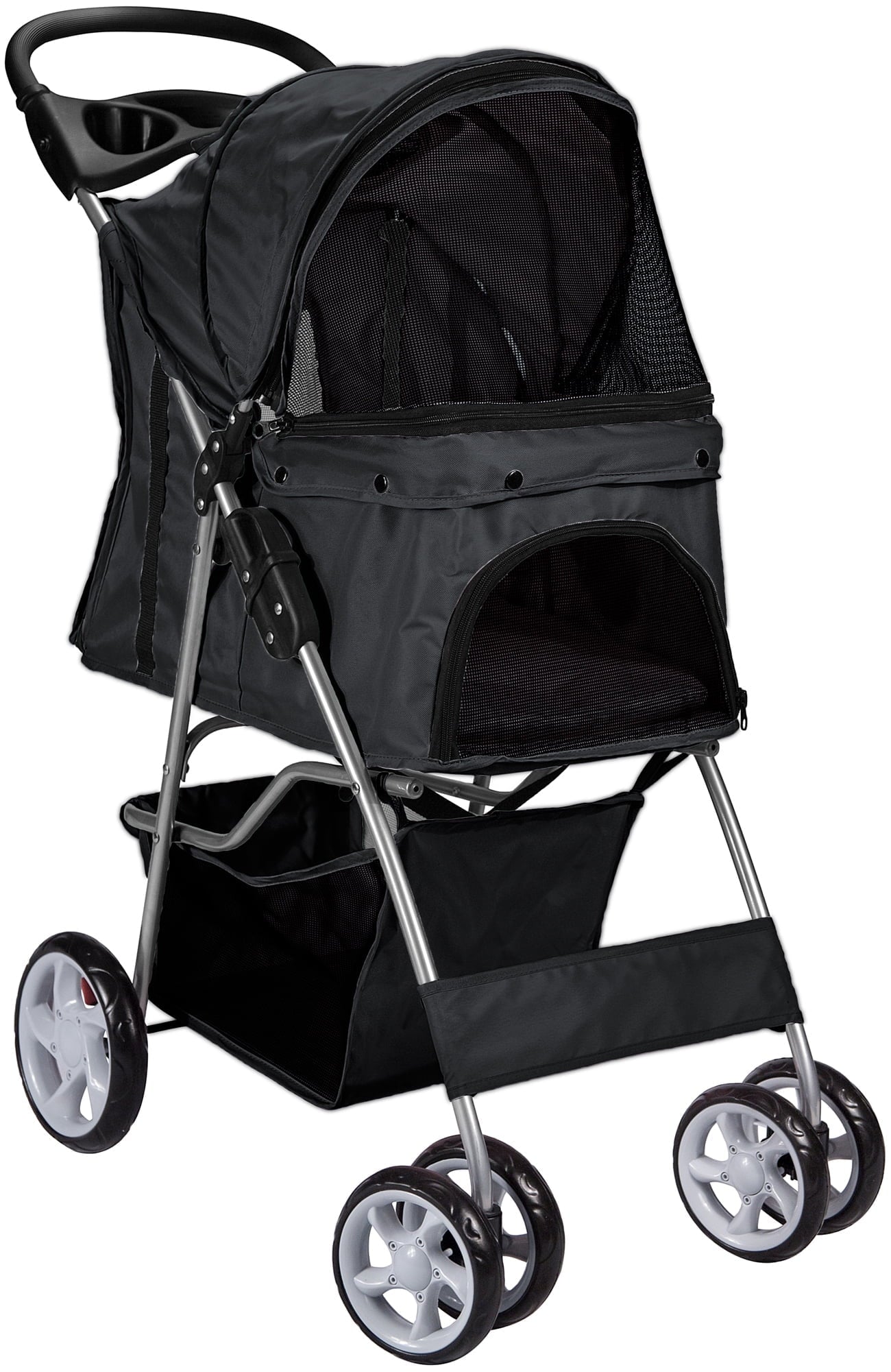 Paws & Pals 4-Wheeled Pet Stroller for Dog and Cat Foldable with Cup Holder, Red (Large)