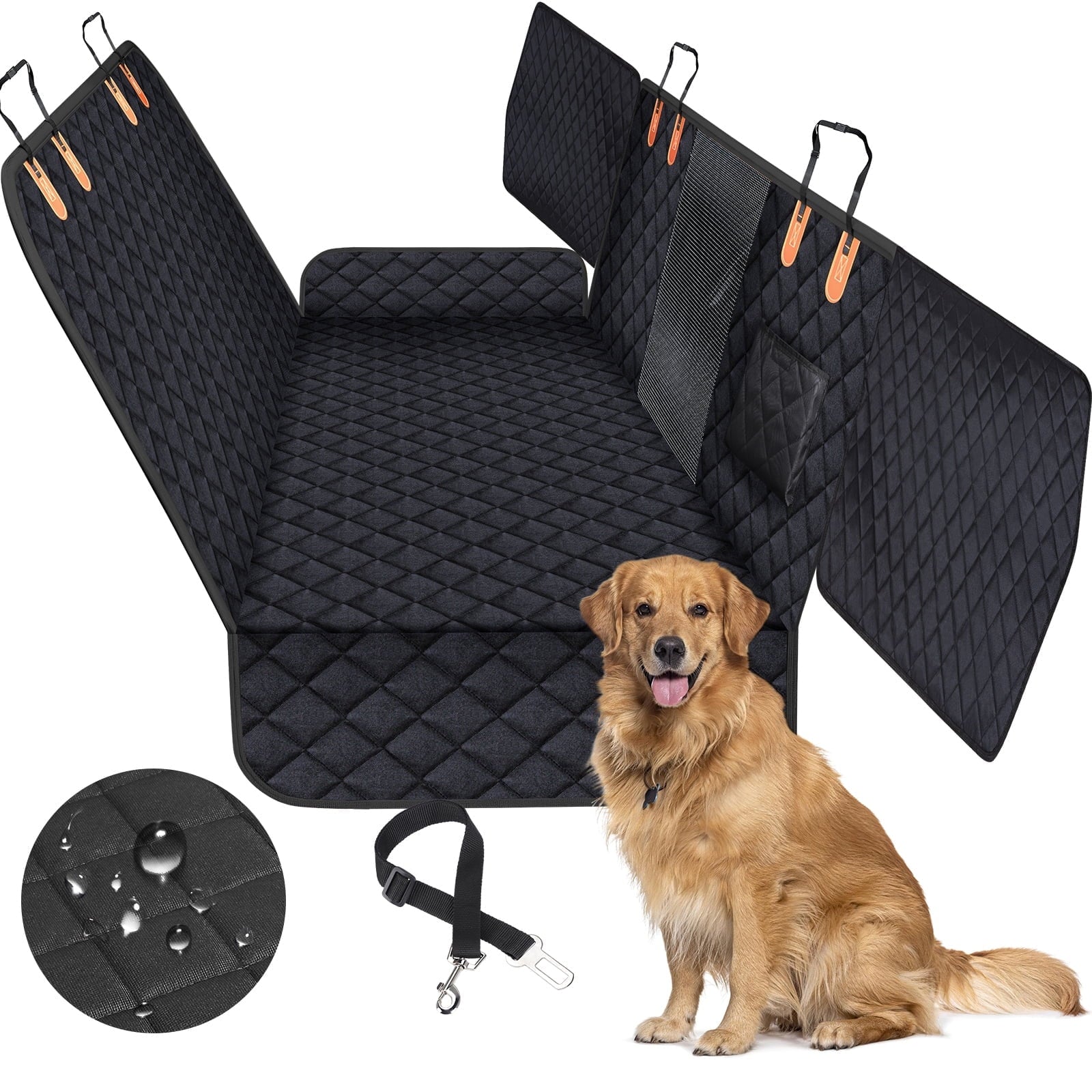 Dog Car Seat Large Size Dog with Hard Bottom,FurLove Waterproof Dog Hammock, Duty Scratch Proof Nonslip Durable with Mesh Window & Pocket, Covers for Cars Trucks, and SUVs, Gray