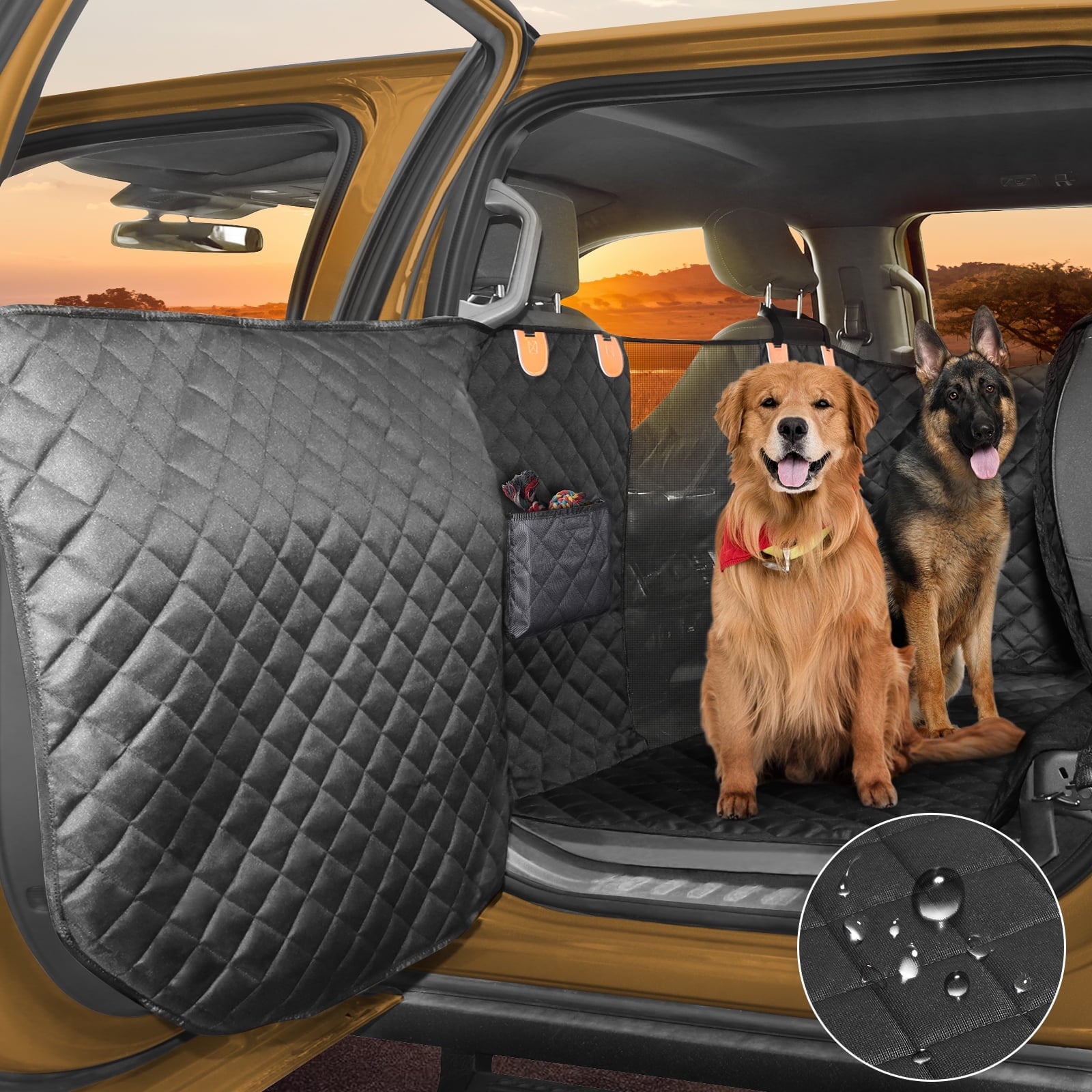 Dog Car Seat Large Size Dog with Hard Bottom,FurLove Waterproof Dog Hammock, Duty Scratch Proof Nonslip Durable with Mesh Window & Pocket, Covers for Cars Trucks, and SUVs, Gray