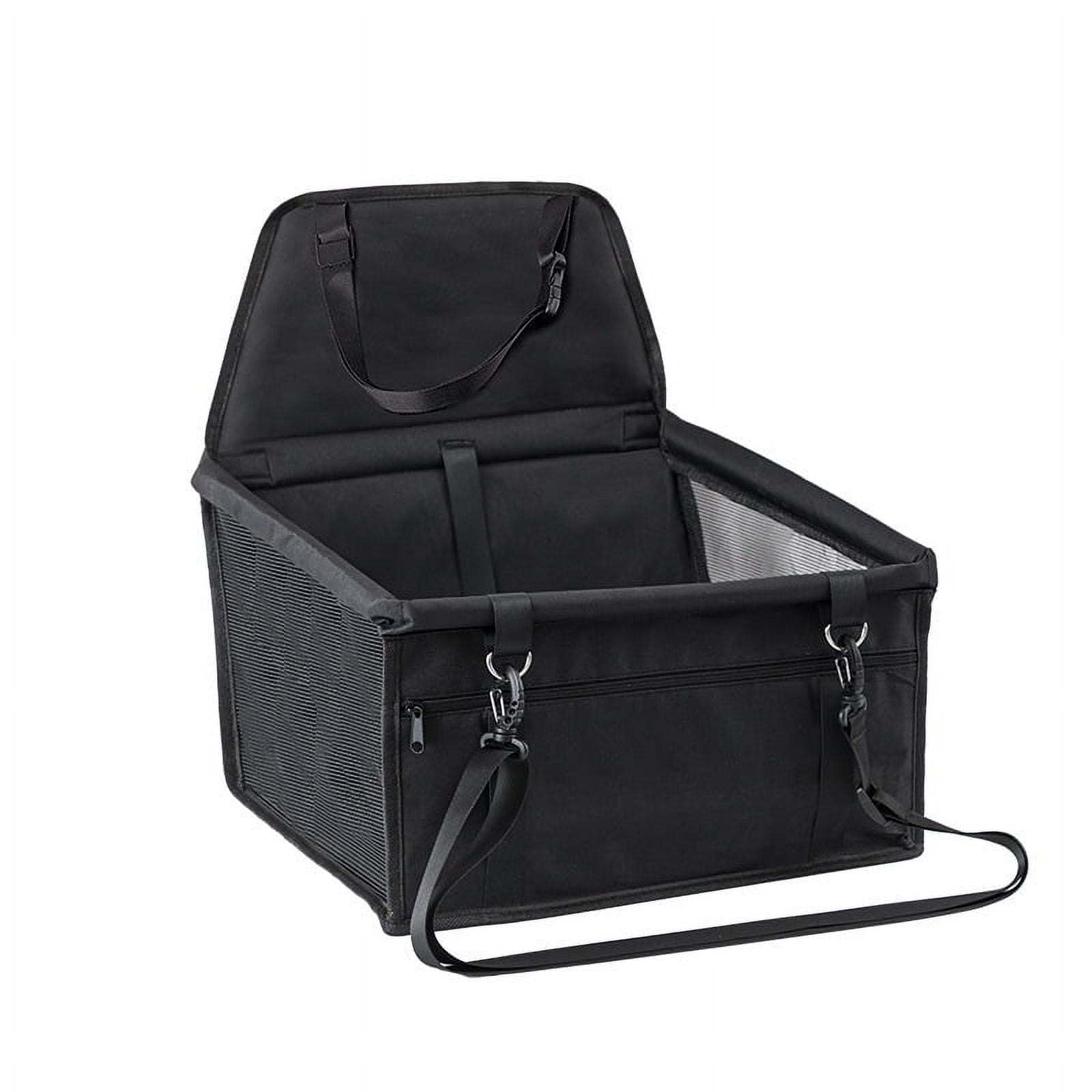 Pet Dog Cat Car Seat Booster for Small & Medium Pets, Portable Breathable Foldable Pet Carrier Seat Safety Anti-Collapse for Travel with Seat Belt, Black Printed