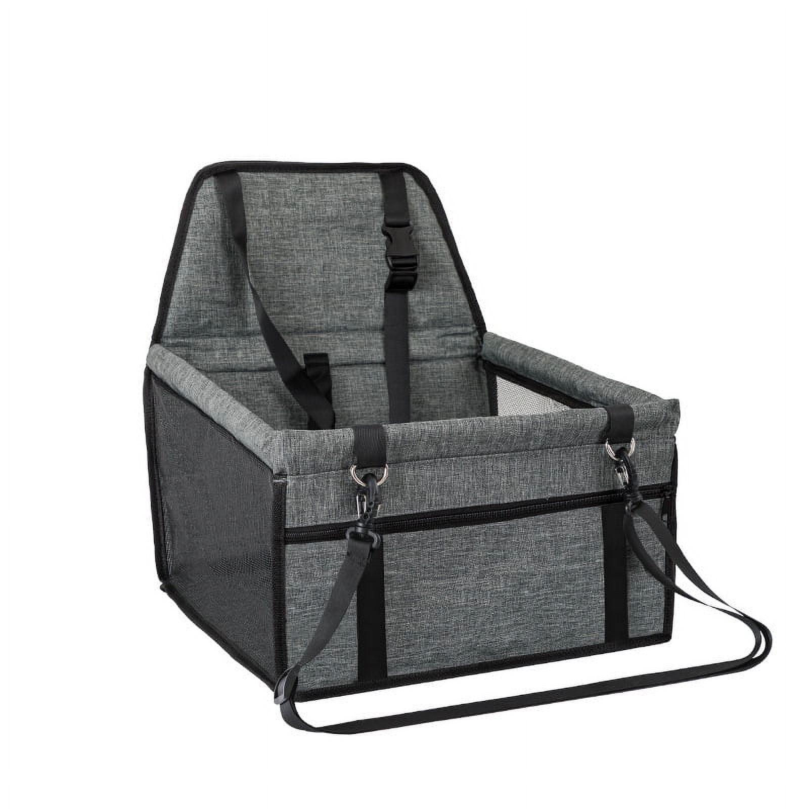 Pet Dog Cat Car Seat Booster for Small & Medium Pets, Portable Breathable Foldable Pet Carrier Seat Safety Anti-Collapse for Travel with Seat Belt, Black Printed