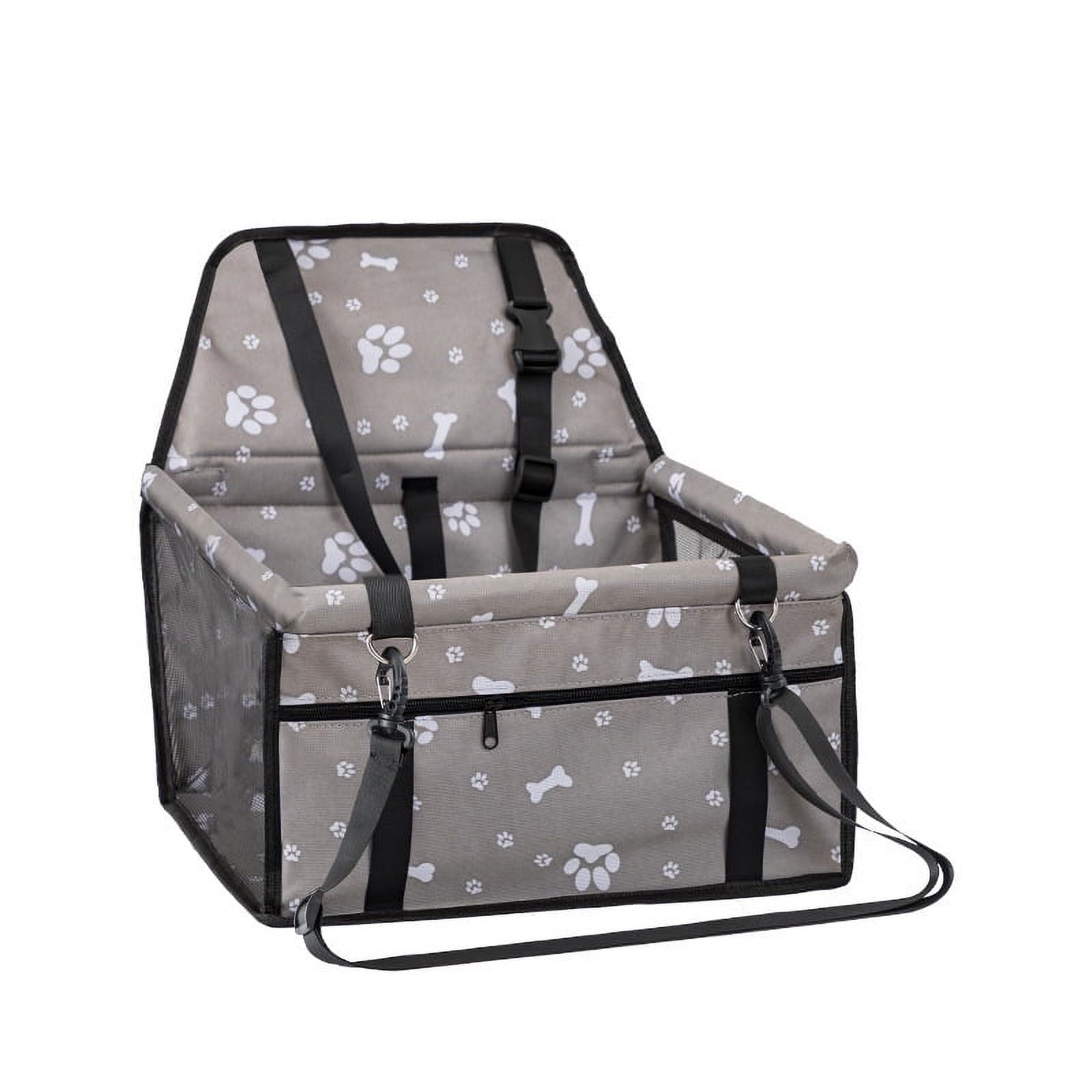 Pet Dog Cat Car Seat Booster for Small & Medium Pets, Portable Breathable Foldable Pet Carrier Seat Safety Anti-Collapse for Travel with Seat Belt, Black Printed
