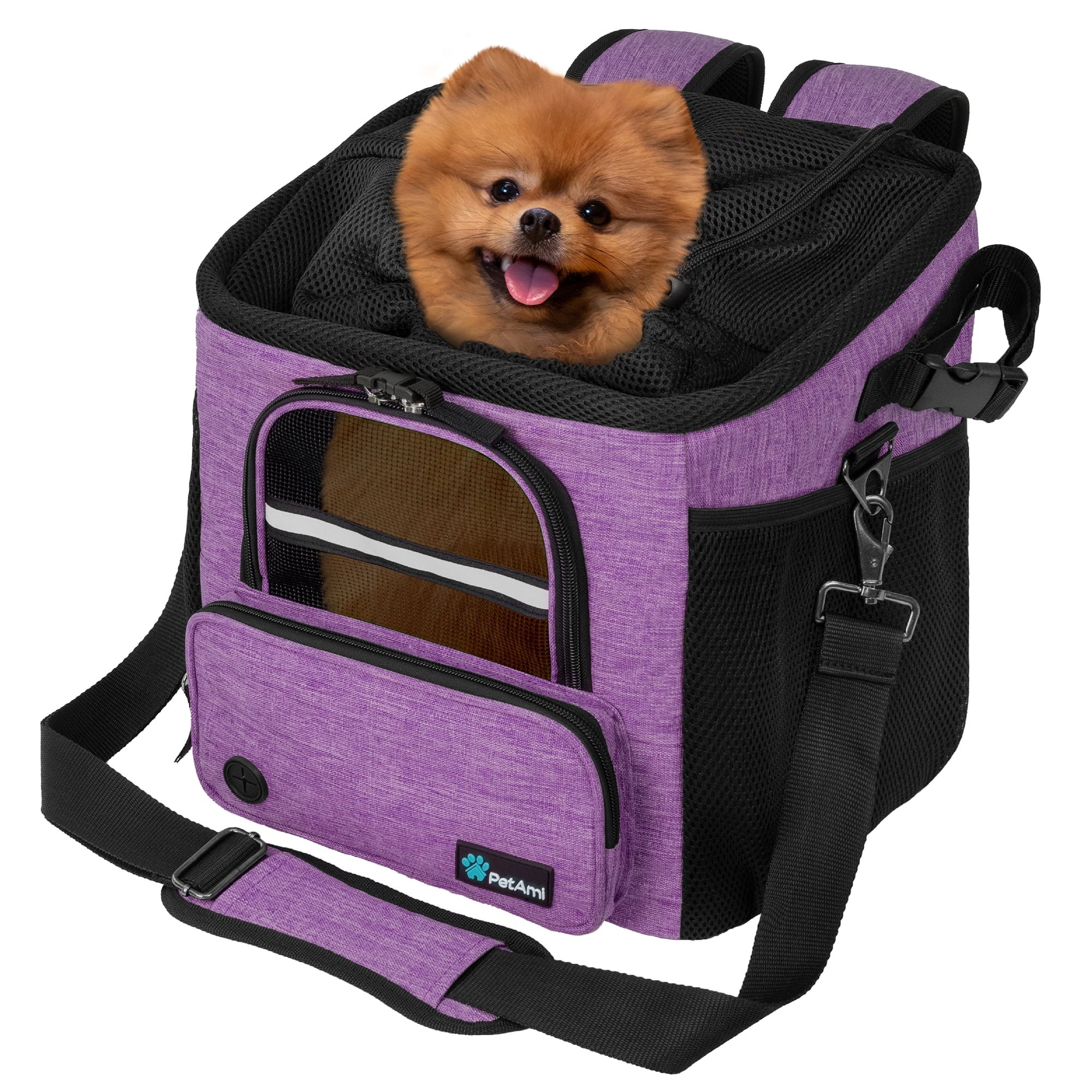 PetAmi Dog Bike Basket, Soft-sided Ventilated Dog Bike Carrier Backpack, Dog Pet Bicycle Basket for Bike Handlebar, Small Medium Puppy Cat Kitten Car Booster Seat with Safety Strap (Gray)