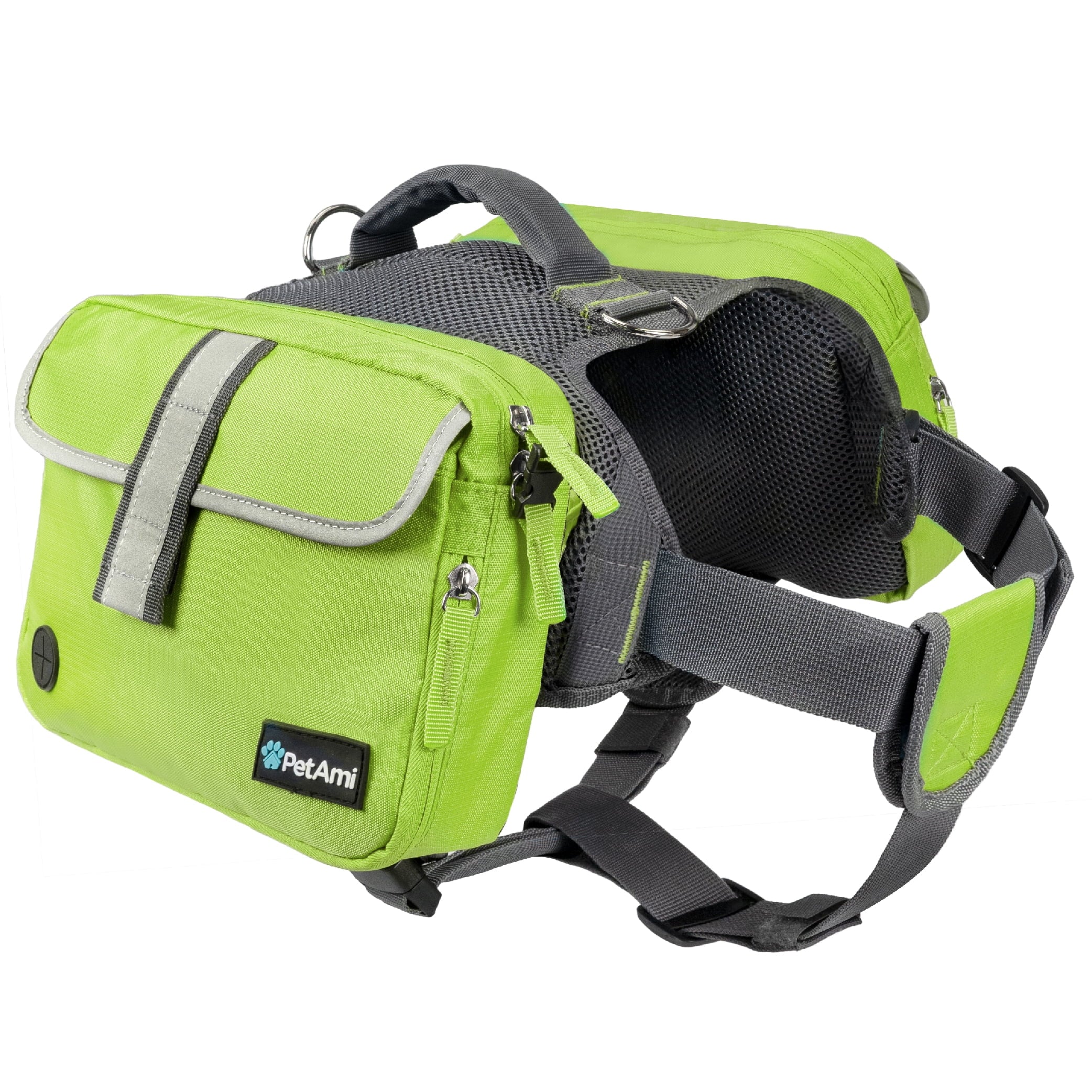 PetAmi Dog Backpack Saddle Bag for Medium Large Dogs, Saddlebag for Dogs to Wear, Harness Saddlebag for Hiking with Reflective Safety Side Pockets, Vest Dog Pack for Camping Travel (Green, Medium)