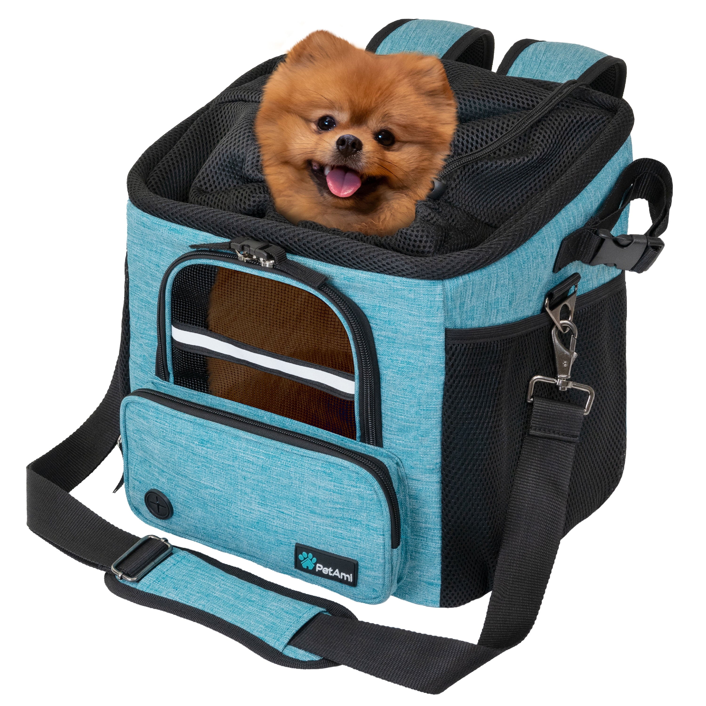 PetAmi Dog Bike Basket, Soft-sided Ventilated Dog Bike Carrier Backpack, Dog Pet Bicycle Basket for Bike Handlebar, Small Medium Puppy Cat Kitten Car Booster Seat with Safety Strap (Gray)