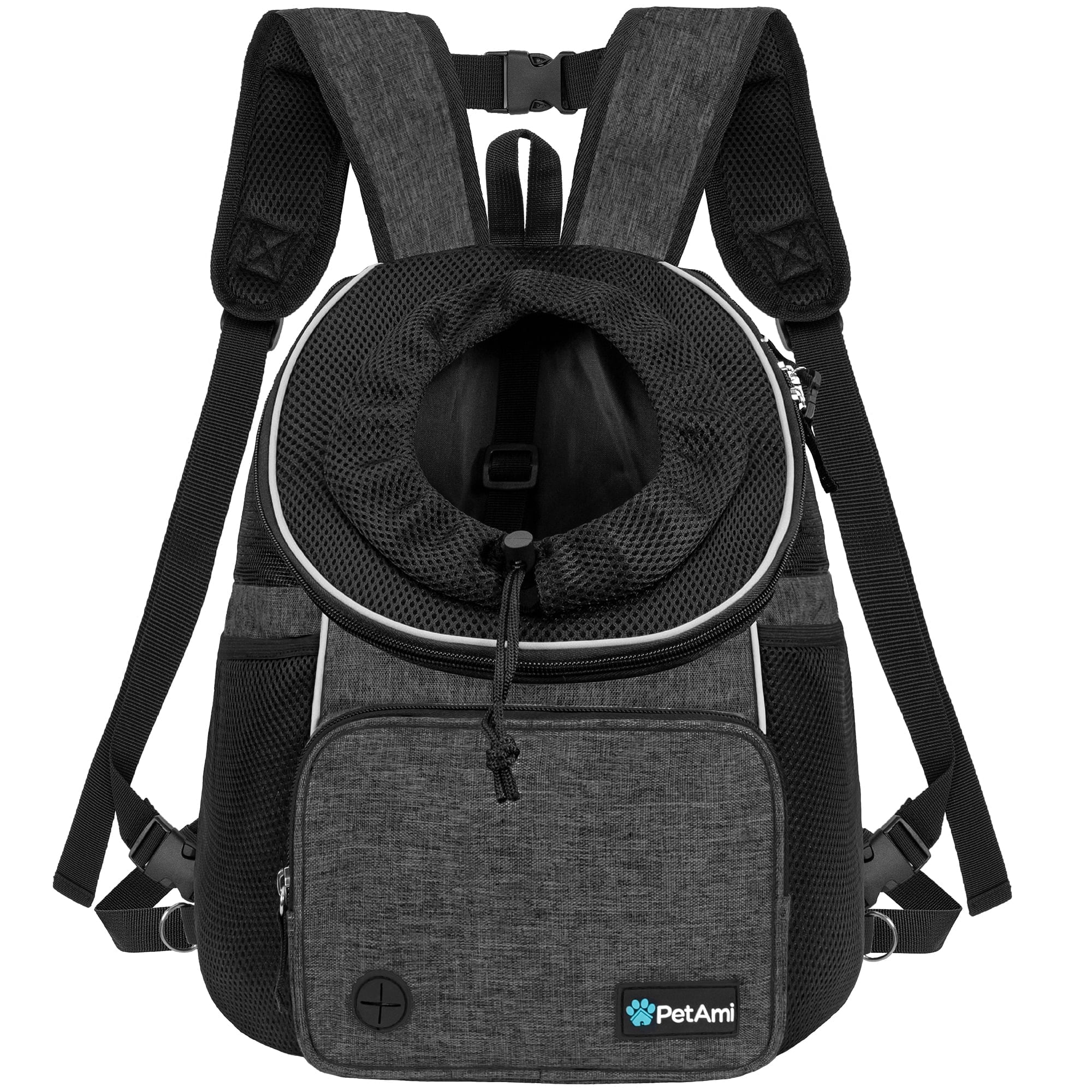 PetAmi Dog Front Carrier Backpack, Adjustable Dog Pet Cat Chest Carrier Backpack, Ventilated Dog Carrier for Hiking Camping Travel, Small Medium Dog Puppy Large Cat Carrying Bag, Max 15 lbs, Black