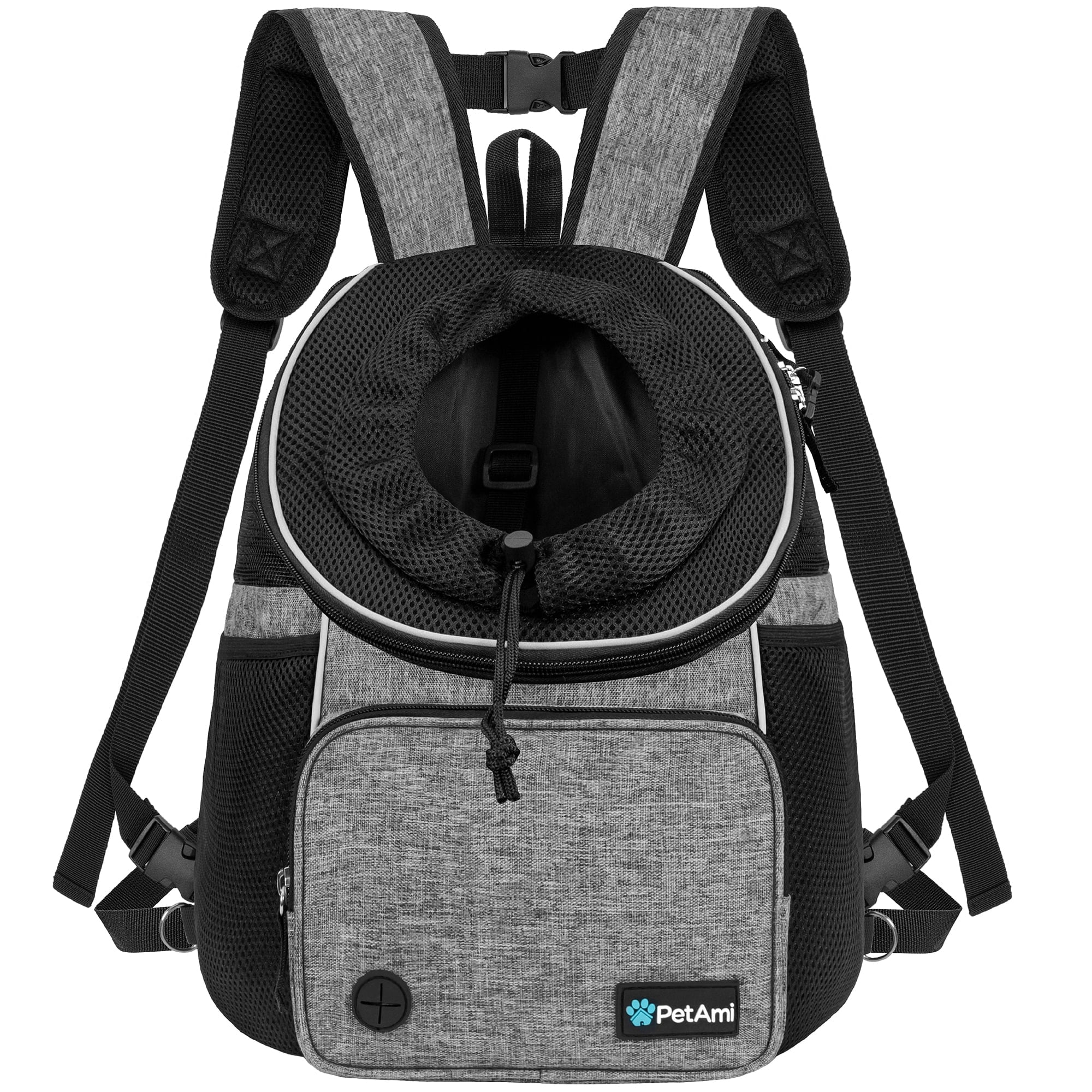 PetAmi Dog Front Carrier Backpack, Adjustable Dog Pet Cat Chest Carrier Backpack, Ventilated Dog Carrier for Hiking Camping Travel, Small Medium Dog Puppy Large Cat Carrying Bag, Max 15 lbs, Black