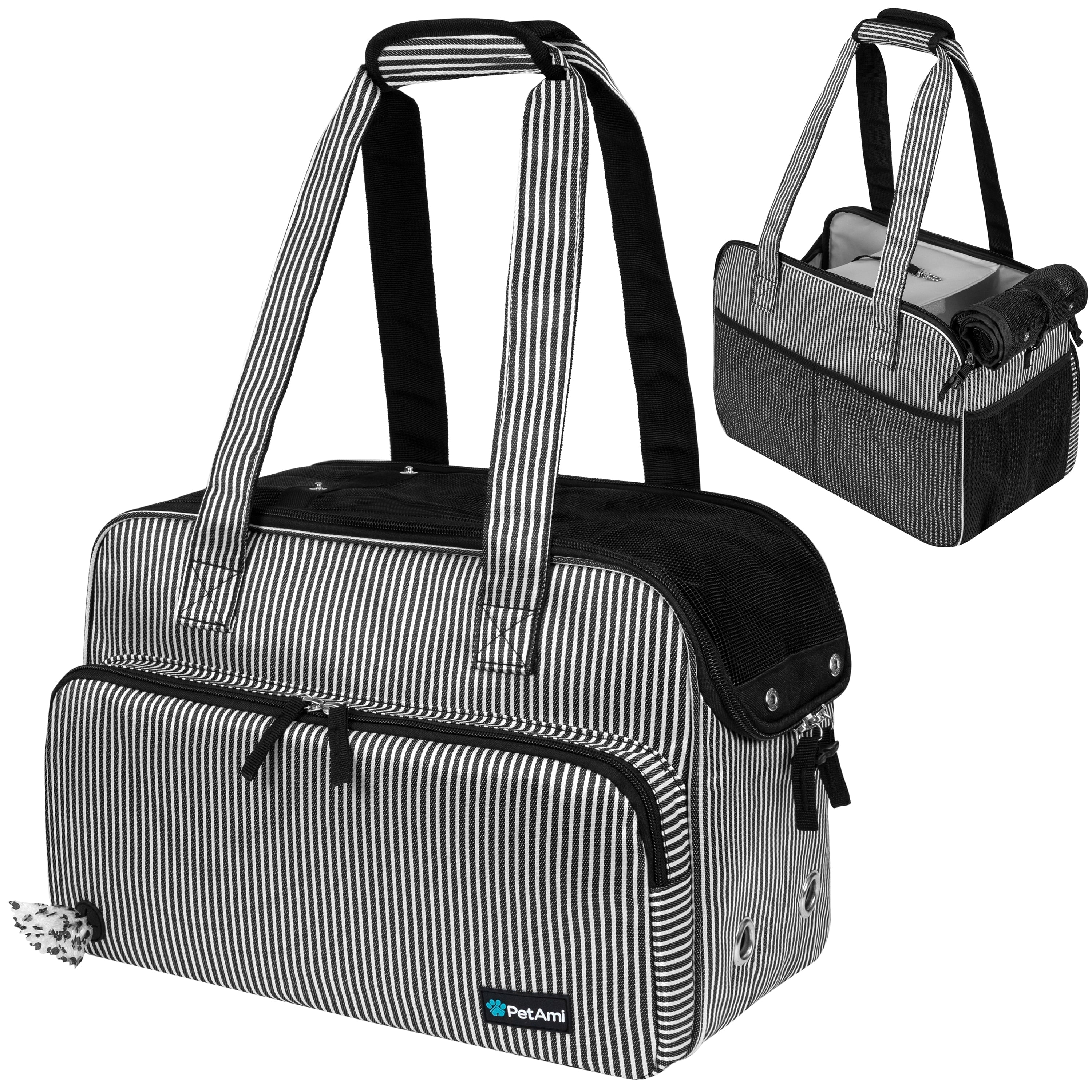 PetAmi Small Dog Purse Carrier, Soft-Sided Pet Carrier Bag Pockets, Portable Medium Dog Puppy Large Cat Travel Handbag Tote, Airline Approved Breathable Mesh, Poop Dispenser, Sherpa Bed, Chevron Teal