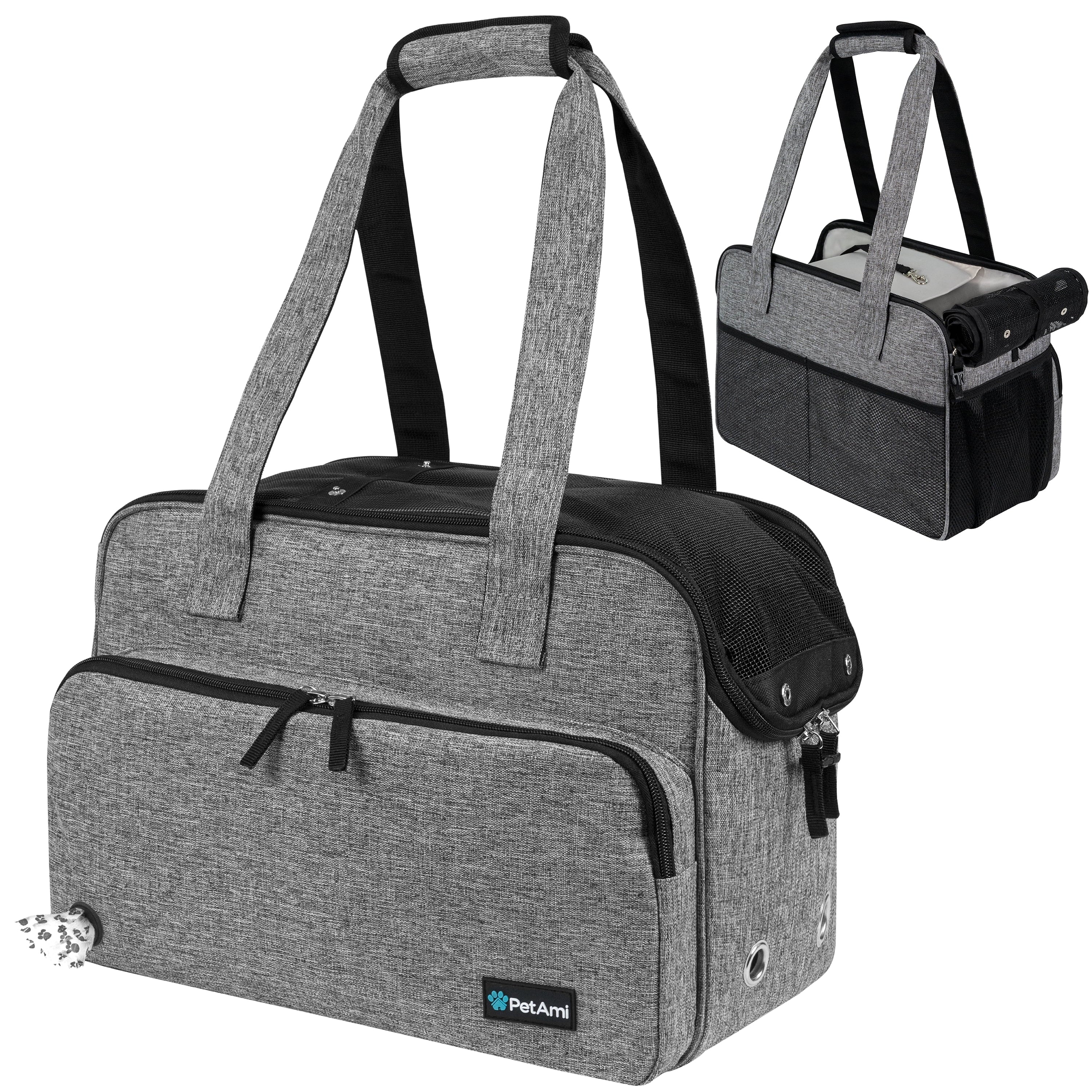 PetAmi Small Dog Purse Carrier, Soft-Sided Pet Carrier Bag Pockets, Portable Medium Dog Puppy Large Cat Travel Handbag Tote, Airline Approved Breathable Mesh, Poop Dispenser, Sherpa Bed, Chevron Teal